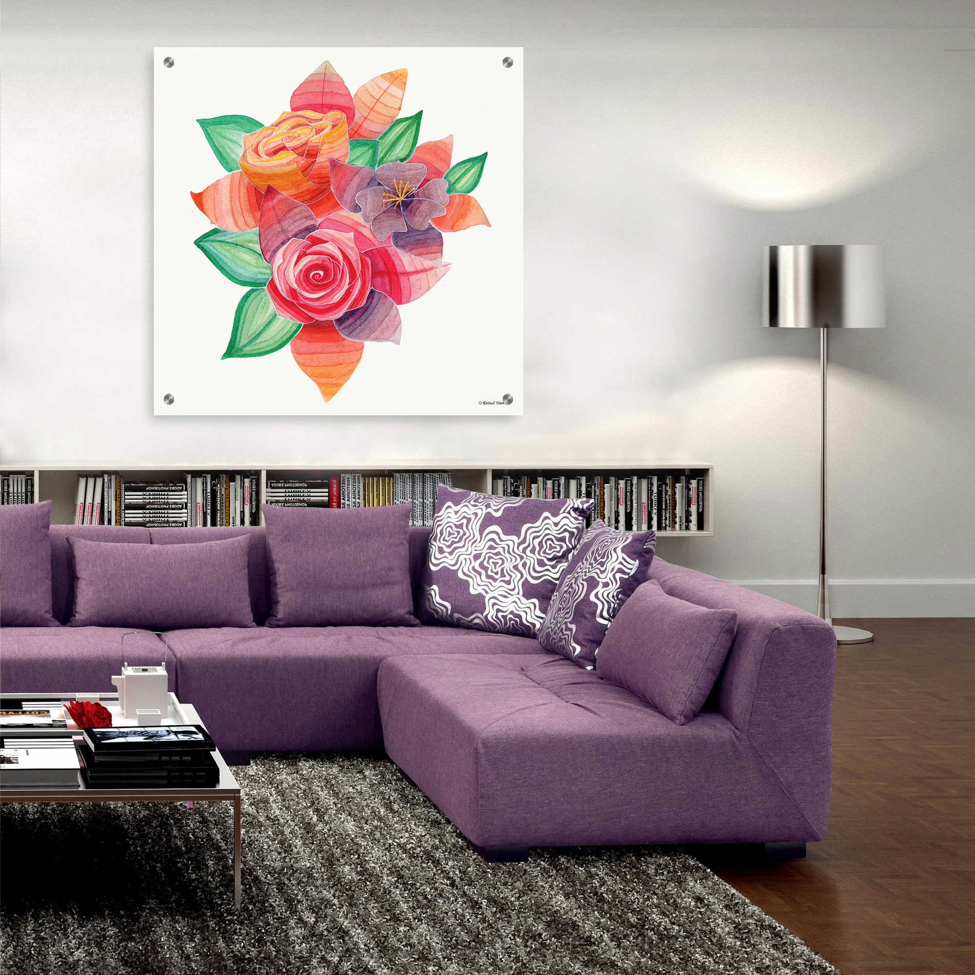 Epic Art 'Stiped Vibrant Florals' by Rachel Nieman, Acrylic Glass Wall Art,36x36