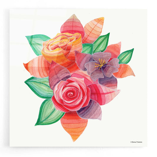 Epic Art 'Stiped Vibrant Florals' by Rachel Nieman, Acrylic Glass Wall Art