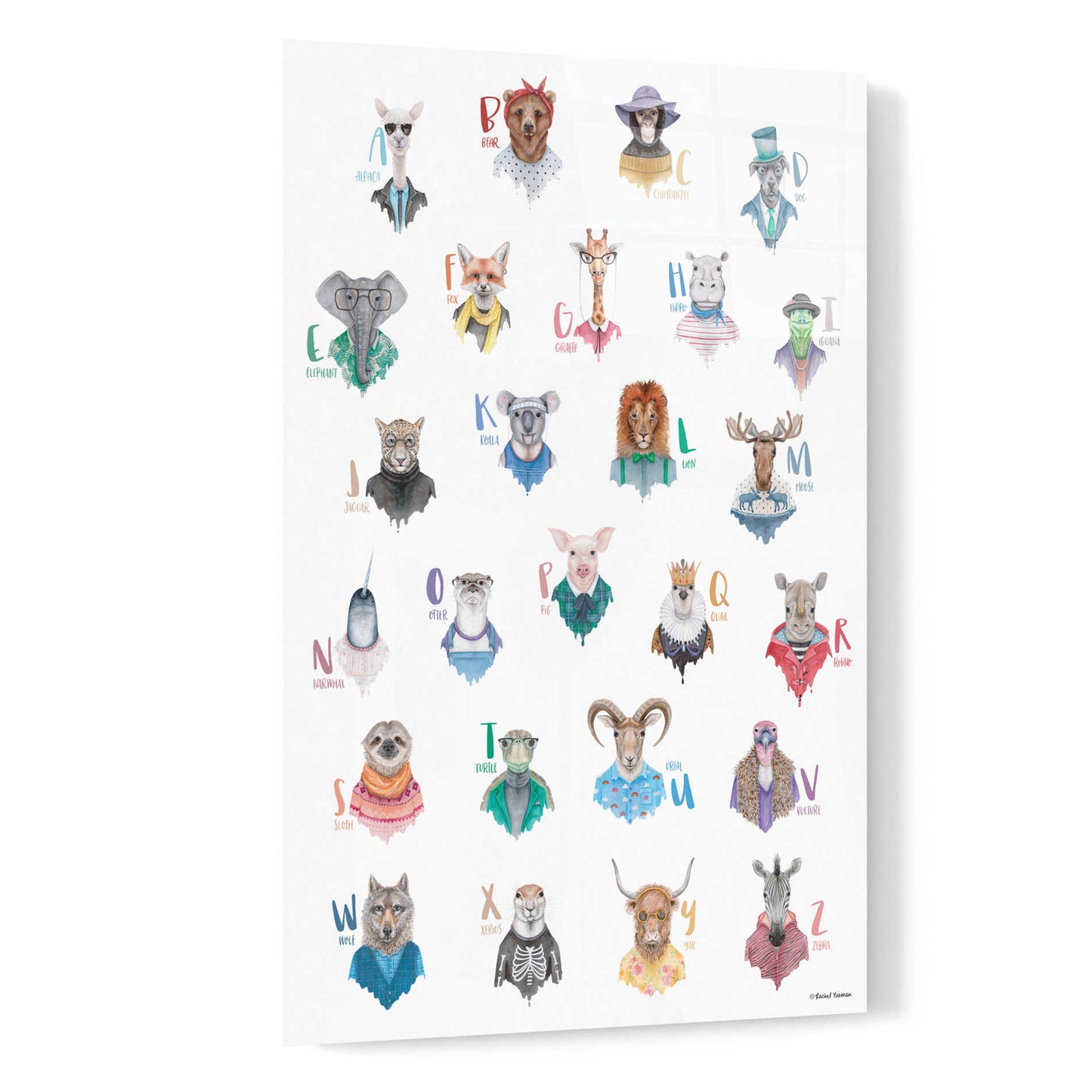 Epic Art 'Animal Alphabet Poster' by Rachel Nieman, Acrylic Glass Wall Art,16x24