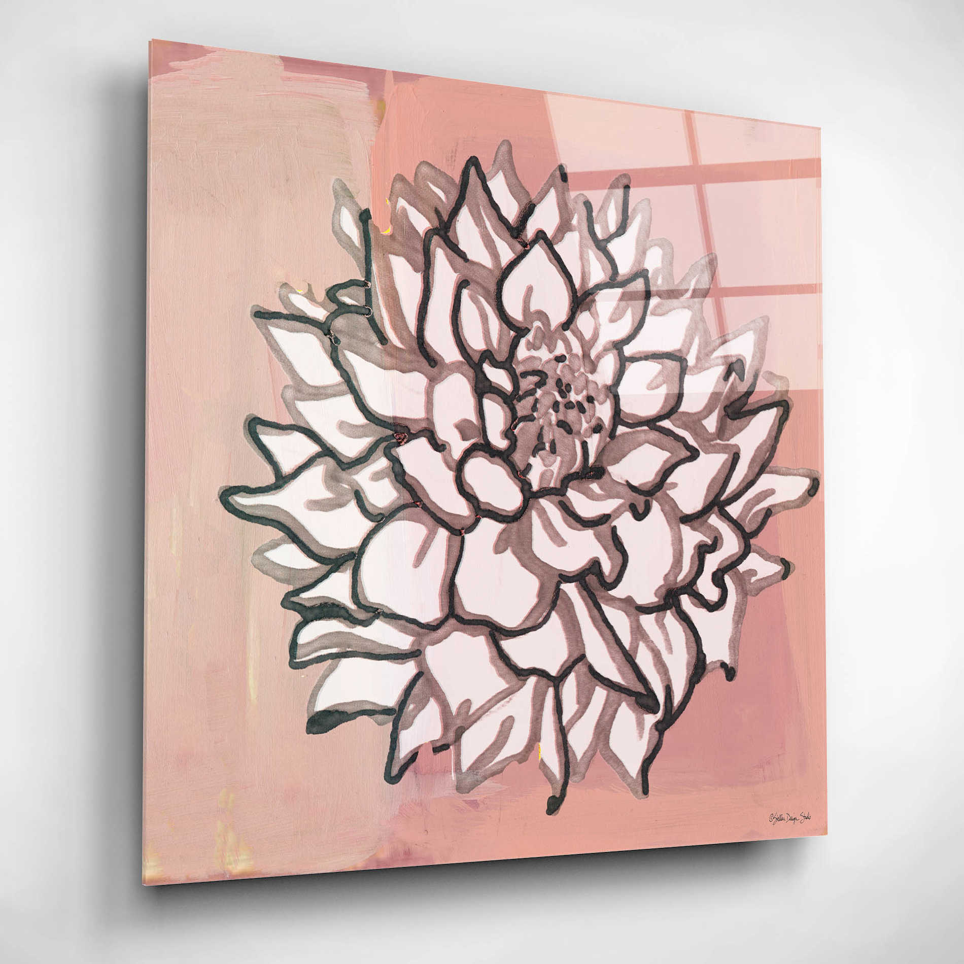 Epic Art 'Pink and Gray Floral 1' by Stellar Design Studio, Acrylic Glass Wall Art,12x12