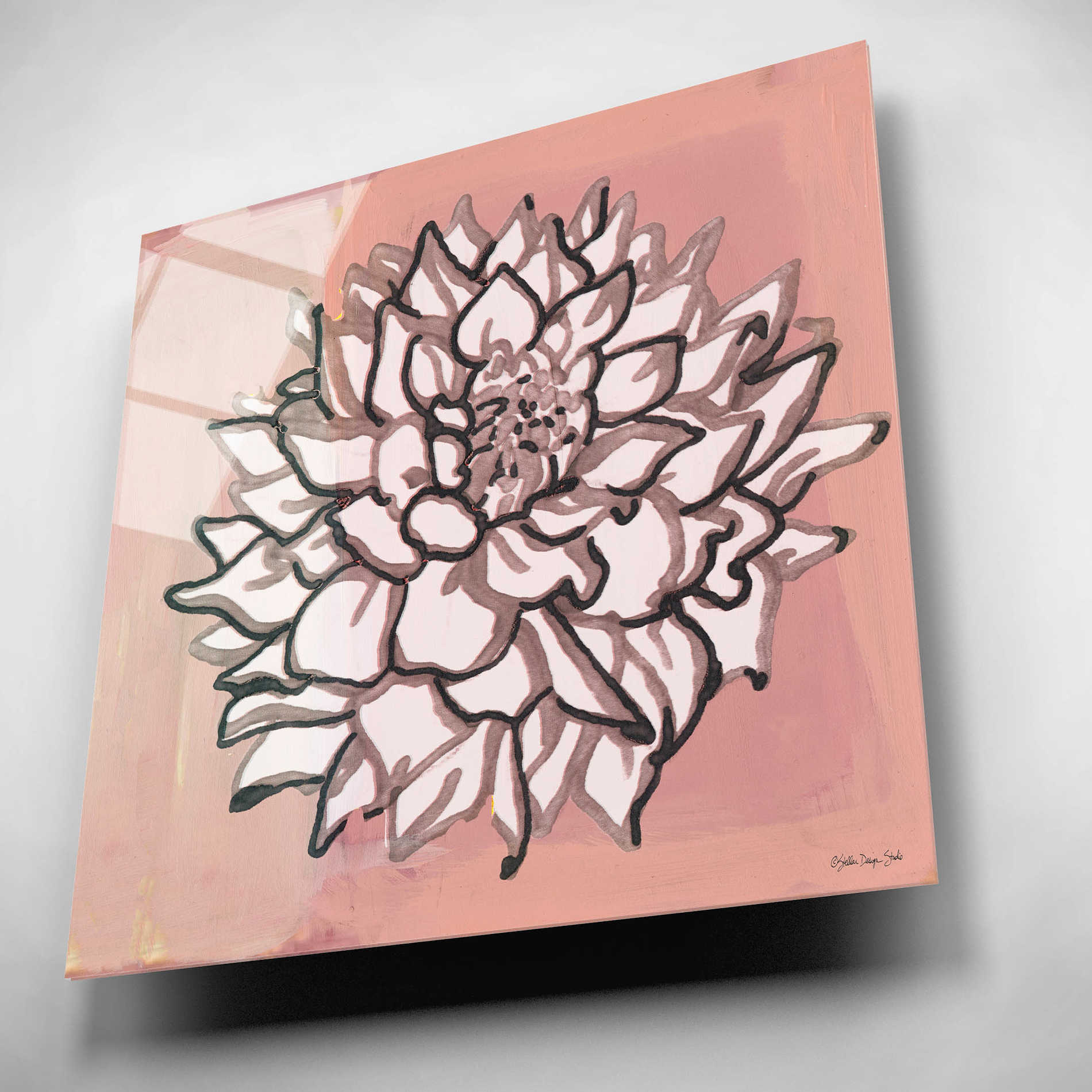 Epic Art 'Pink and Gray Floral 1' by Stellar Design Studio, Acrylic Glass Wall Art,12x12