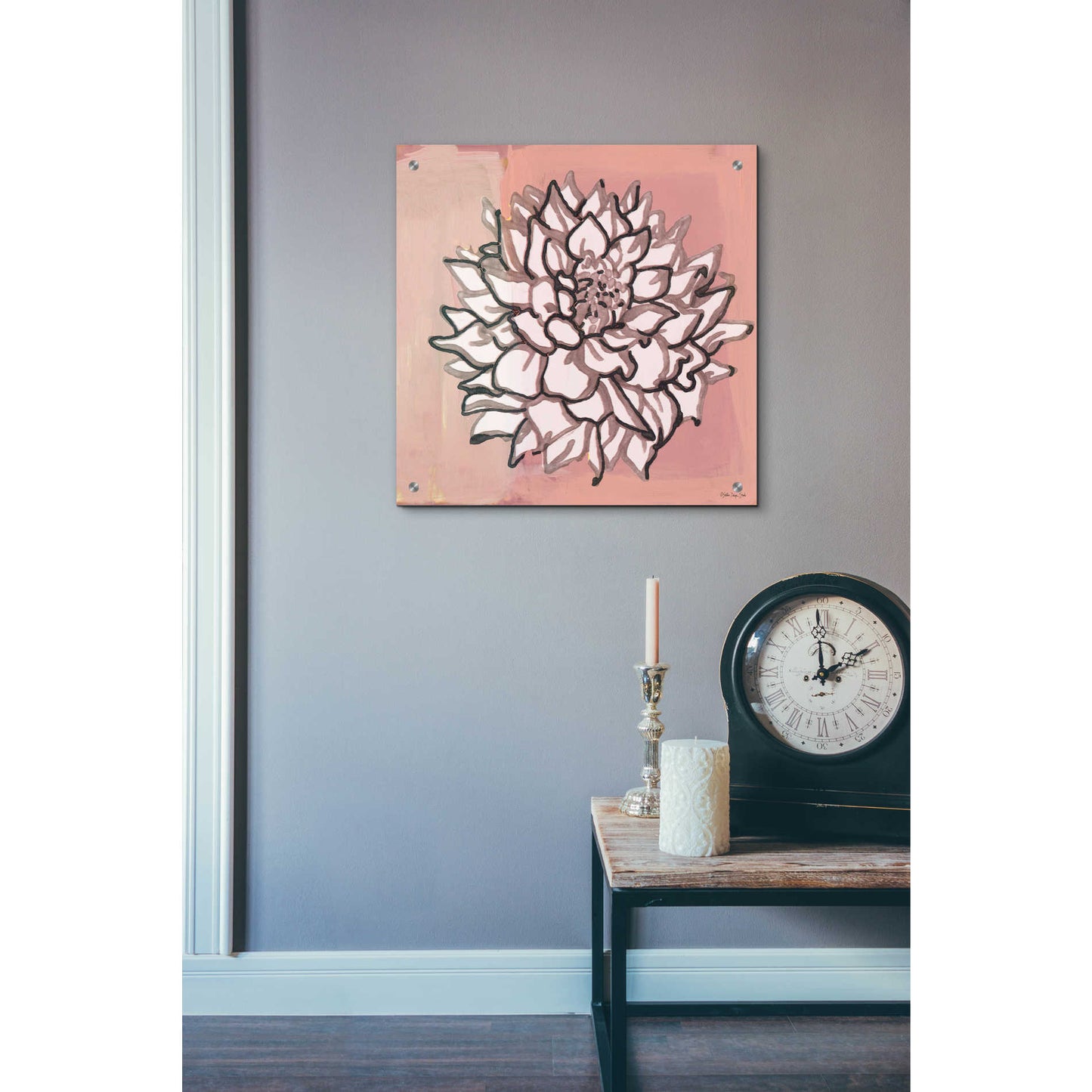 Epic Art 'Pink and Gray Floral 1' by Stellar Design Studio, Acrylic Glass Wall Art,24x24