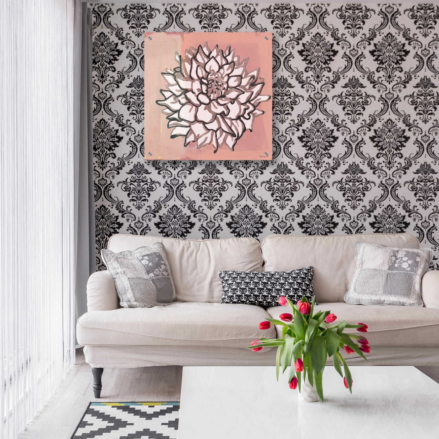 Epic Art 'Pink and Gray Floral 1' by Stellar Design Studio, Acrylic Glass Wall Art,24x24