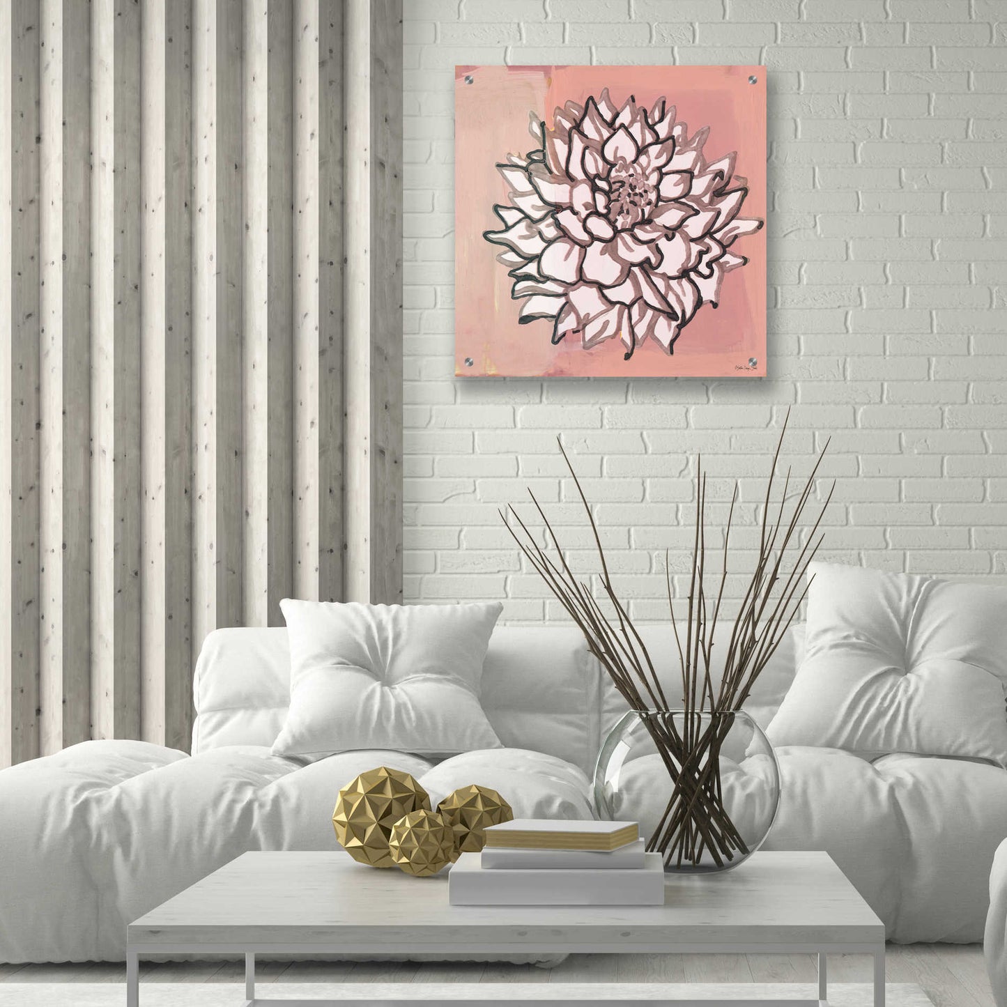 Epic Art 'Pink and Gray Floral 1' by Stellar Design Studio, Acrylic Glass Wall Art,24x24