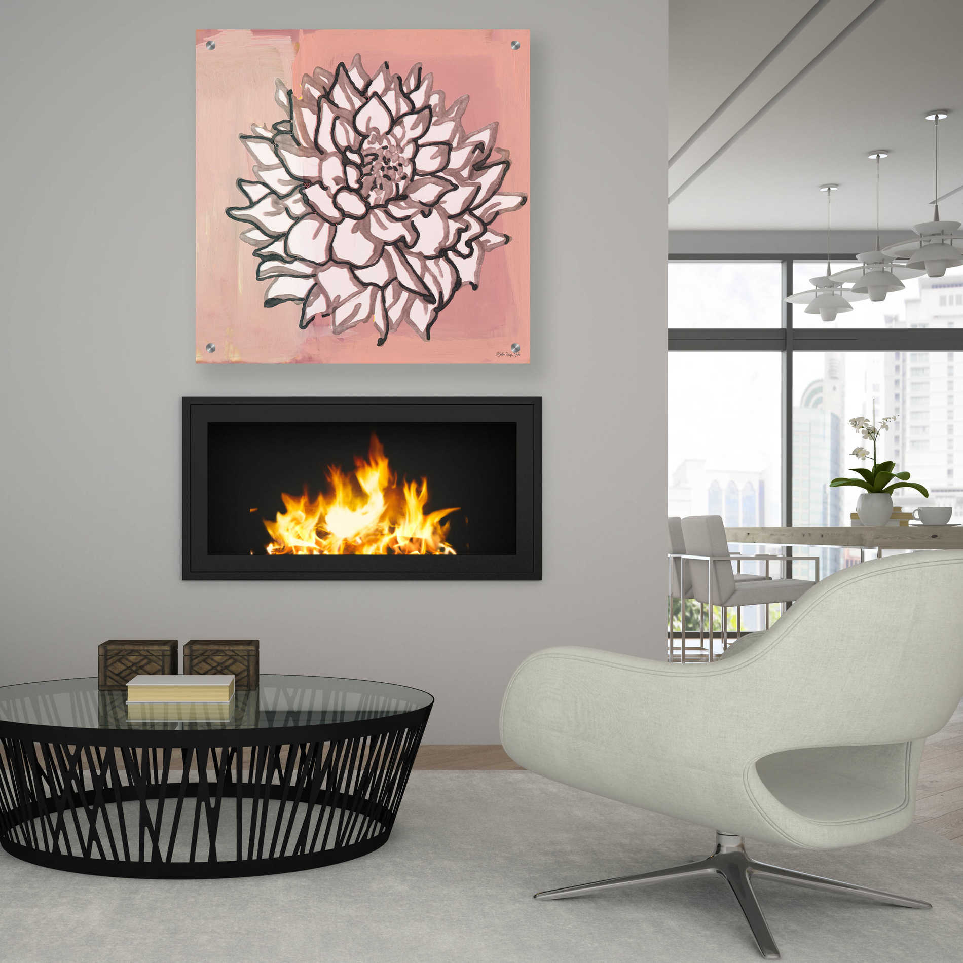 Epic Art 'Pink and Gray Floral 1' by Stellar Design Studio, Acrylic Glass Wall Art,36x36