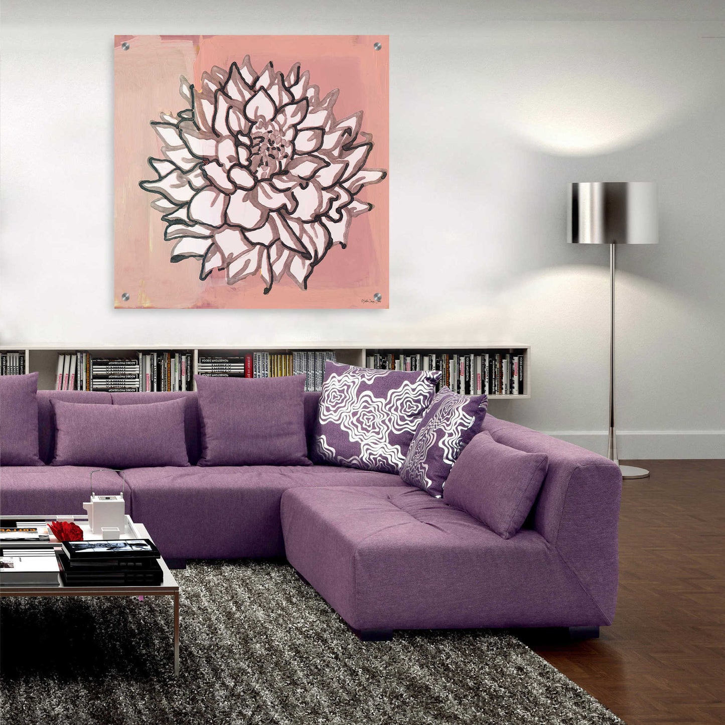 Epic Art 'Pink and Gray Floral 1' by Stellar Design Studio, Acrylic Glass Wall Art,36x36