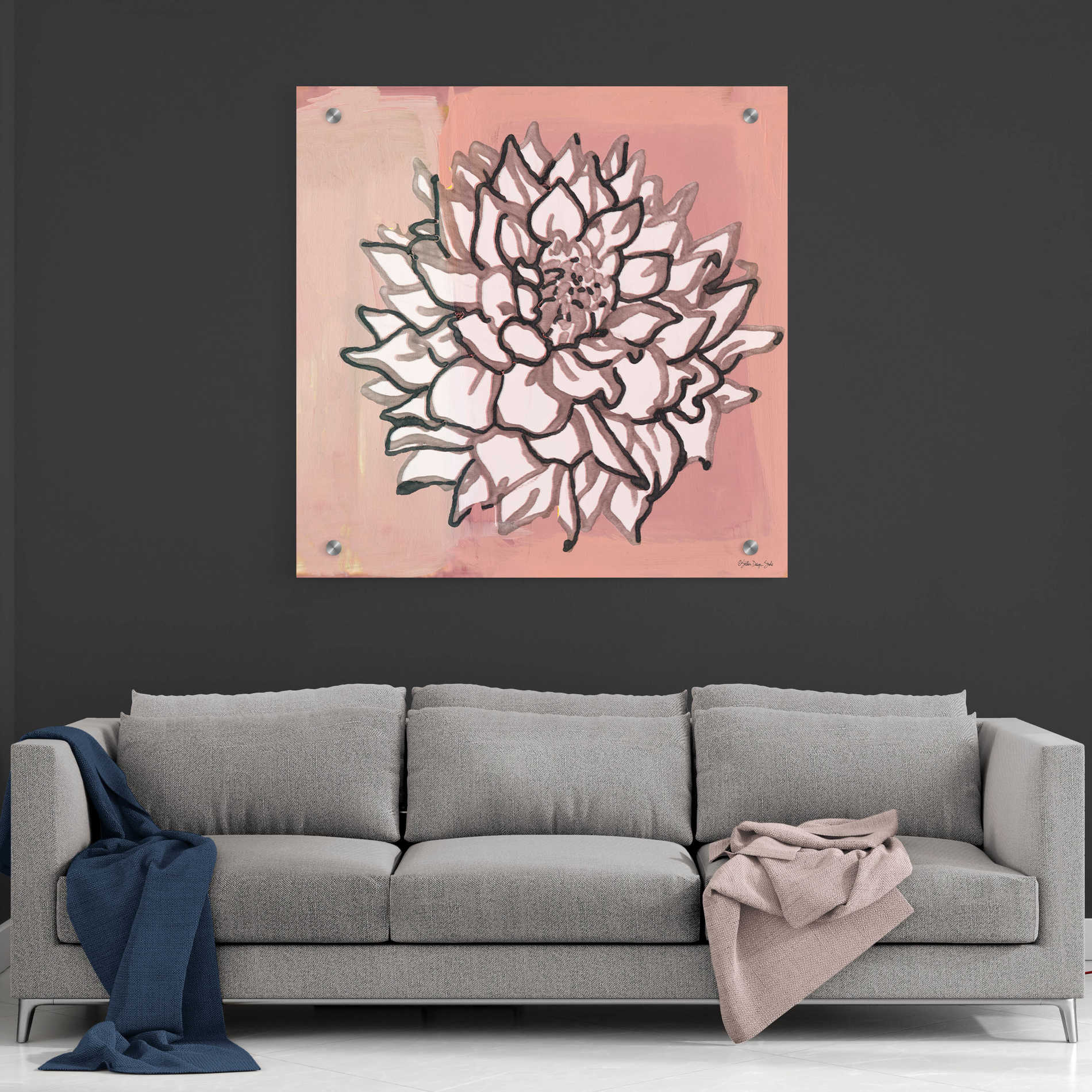 Epic Art 'Pink and Gray Floral 1' by Stellar Design Studio, Acrylic Glass Wall Art,36x36