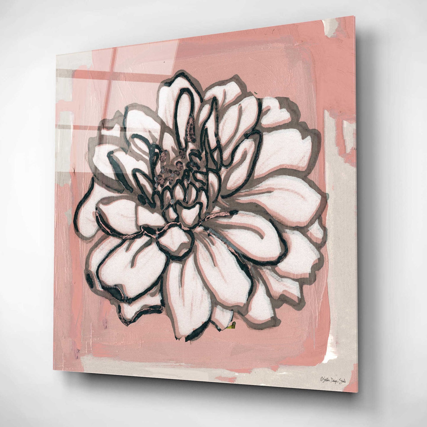 Epic Art 'Pink and Gray Floral 2' by Stellar Design Studio, Acrylic Glass Wall Art,12x12