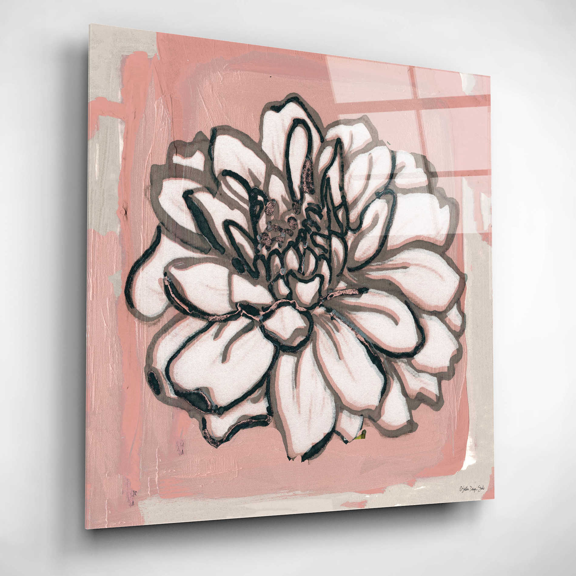 Epic Art 'Pink and Gray Floral 2' by Stellar Design Studio, Acrylic Glass Wall Art,12x12