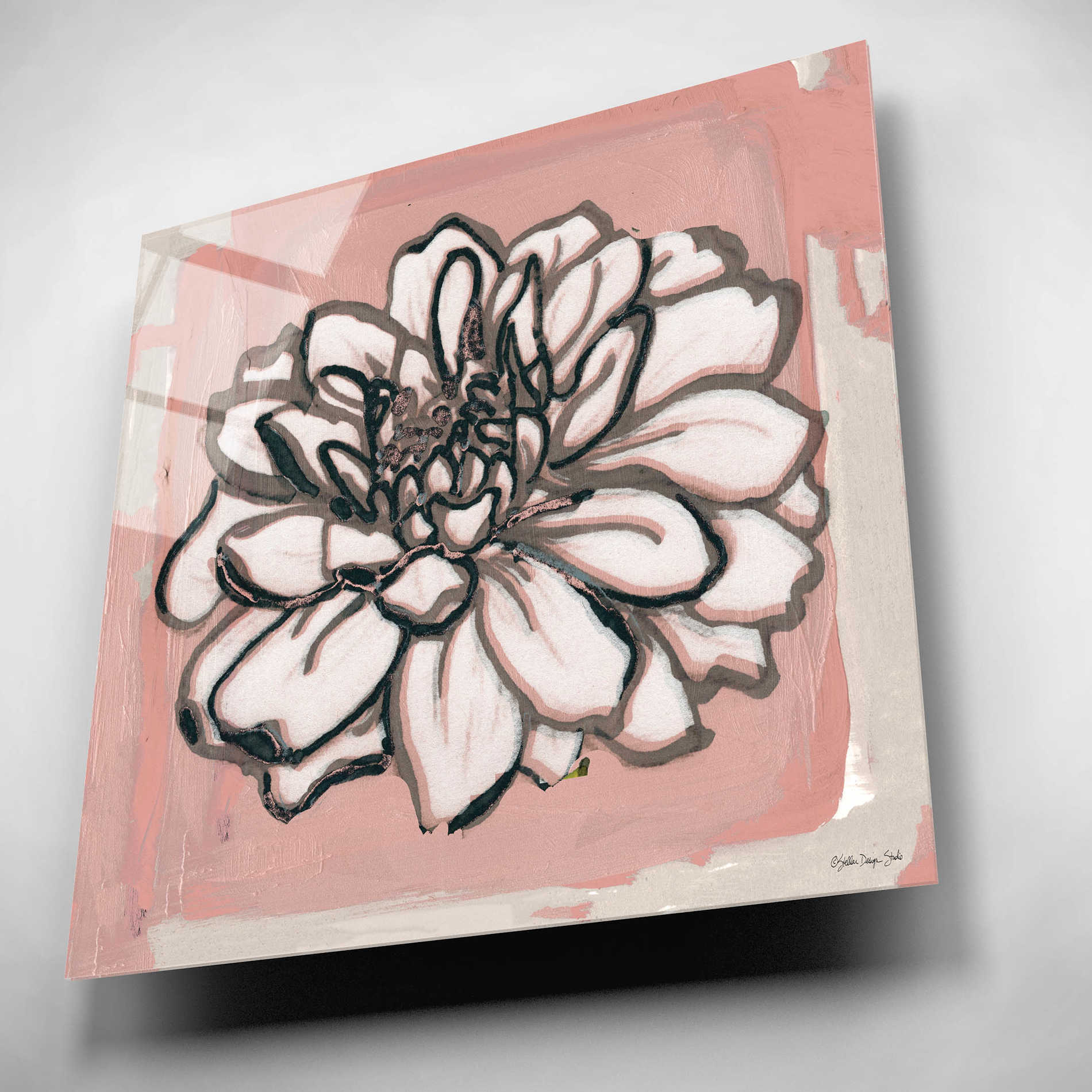 Epic Art 'Pink and Gray Floral 2' by Stellar Design Studio, Acrylic Glass Wall Art,12x12