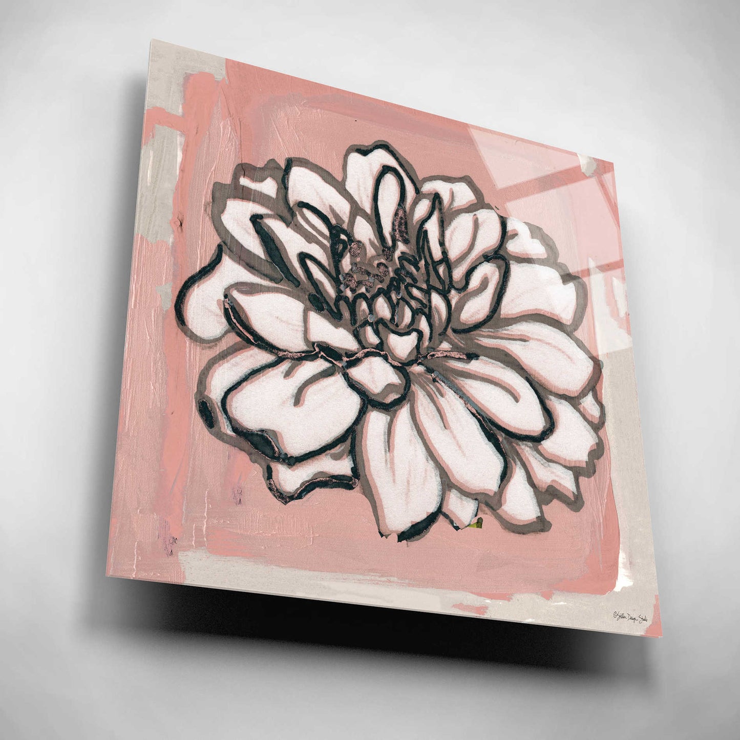 Epic Art 'Pink and Gray Floral 2' by Stellar Design Studio, Acrylic Glass Wall Art,12x12