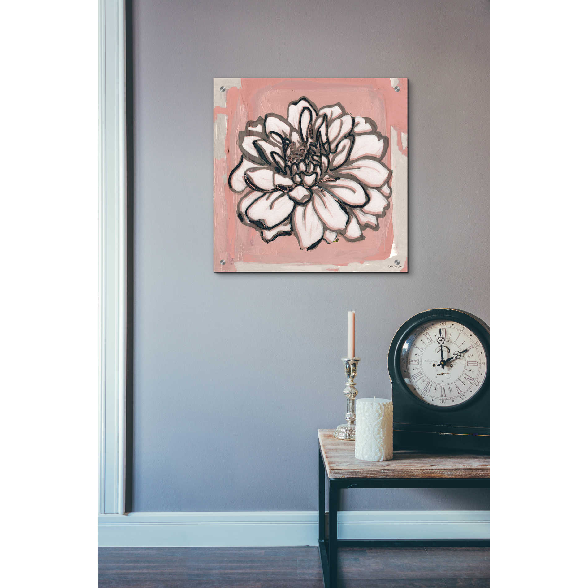 Epic Art 'Pink and Gray Floral 2' by Stellar Design Studio, Acrylic Glass Wall Art,24x24