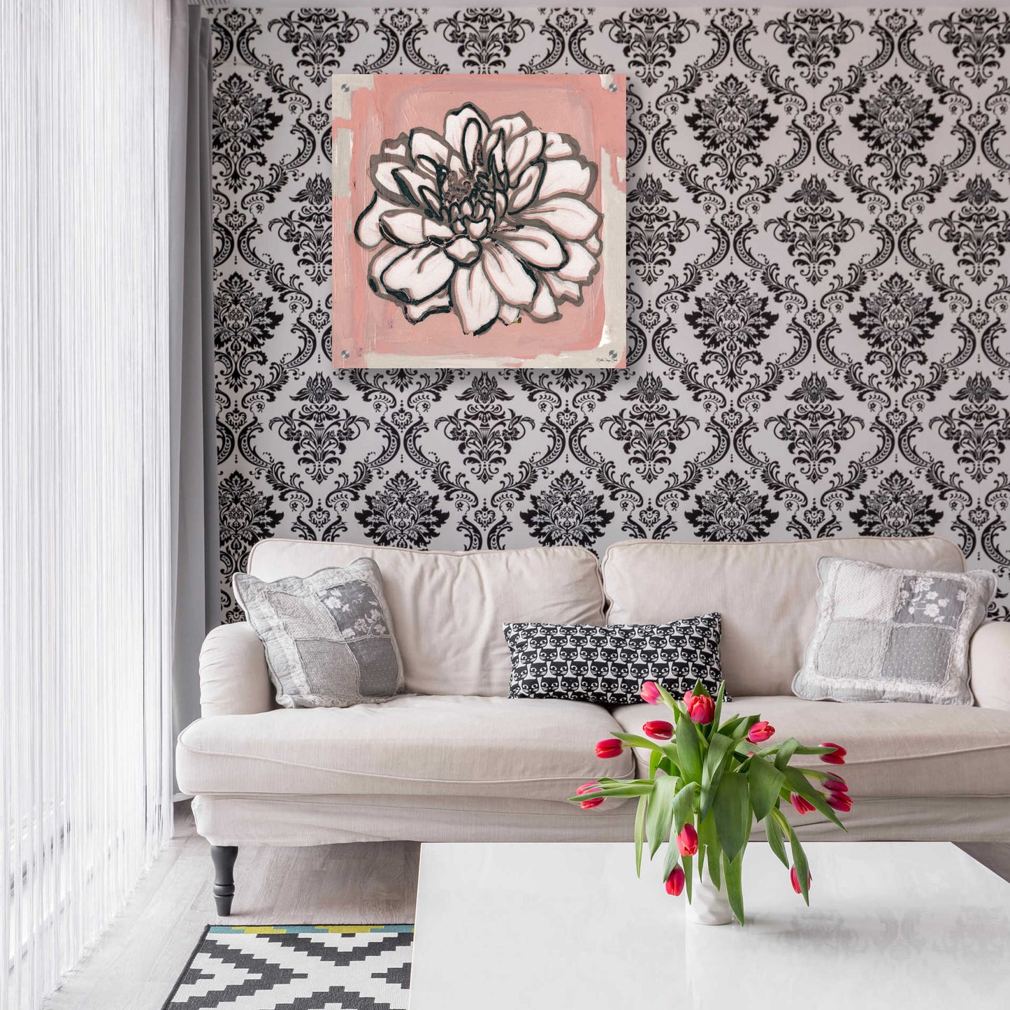 Epic Art 'Pink and Gray Floral 2' by Stellar Design Studio, Acrylic Glass Wall Art,24x24