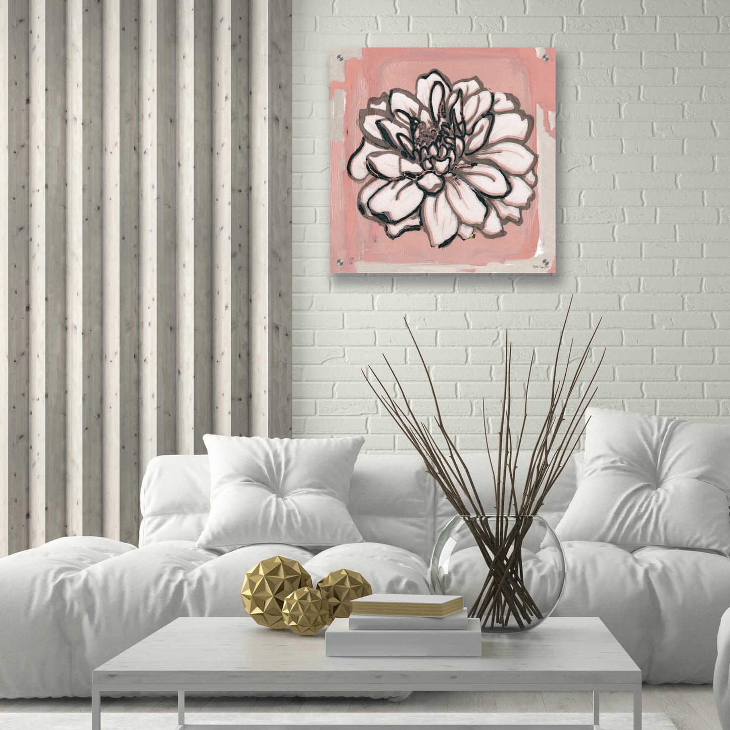 Epic Art 'Pink and Gray Floral 2' by Stellar Design Studio, Acrylic Glass Wall Art,24x24