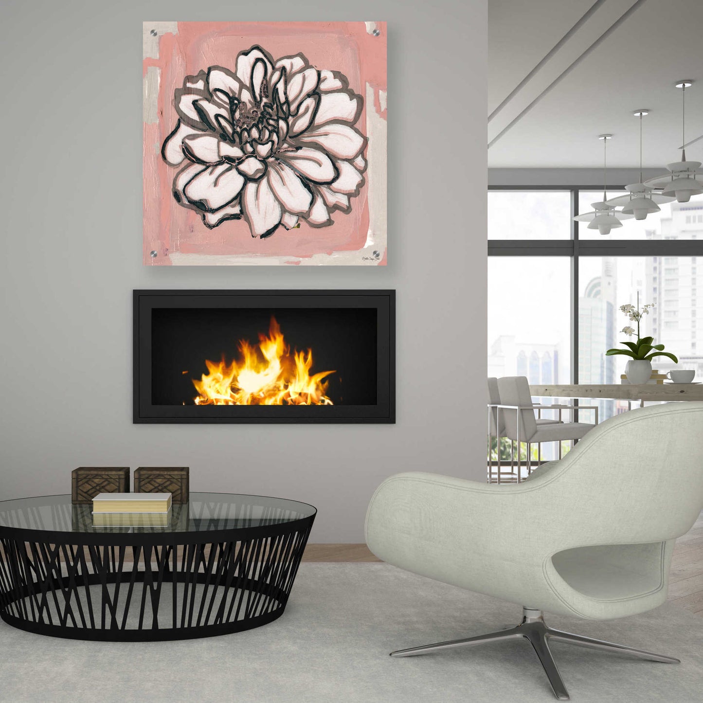 Epic Art 'Pink and Gray Floral 2' by Stellar Design Studio, Acrylic Glass Wall Art,36x36