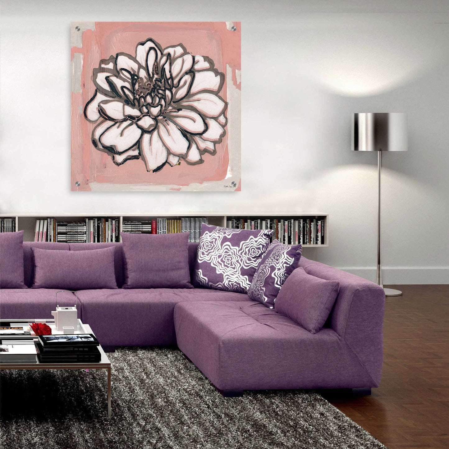 Epic Art 'Pink and Gray Floral 2' by Stellar Design Studio, Acrylic Glass Wall Art,36x36