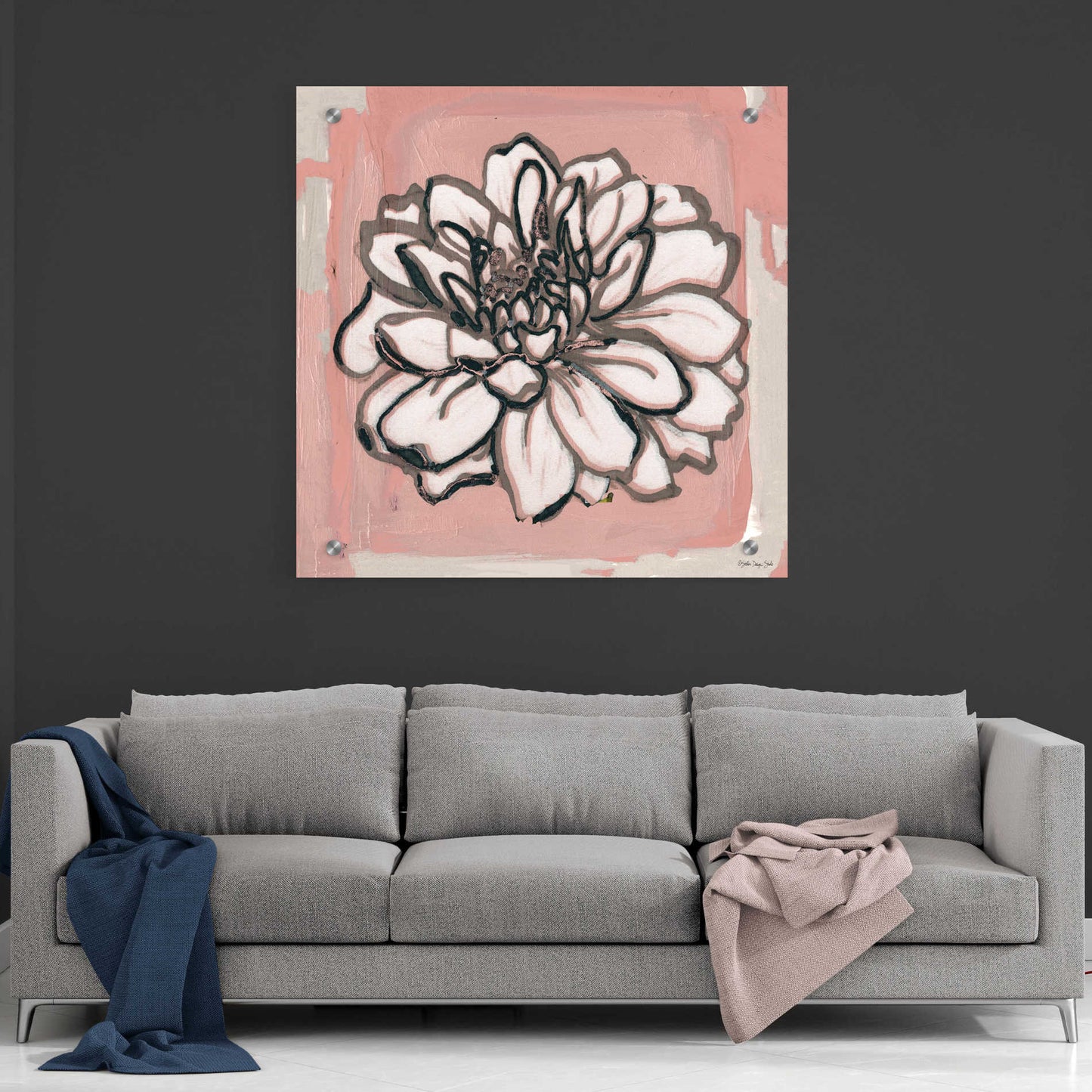 Epic Art 'Pink and Gray Floral 2' by Stellar Design Studio, Acrylic Glass Wall Art,36x36