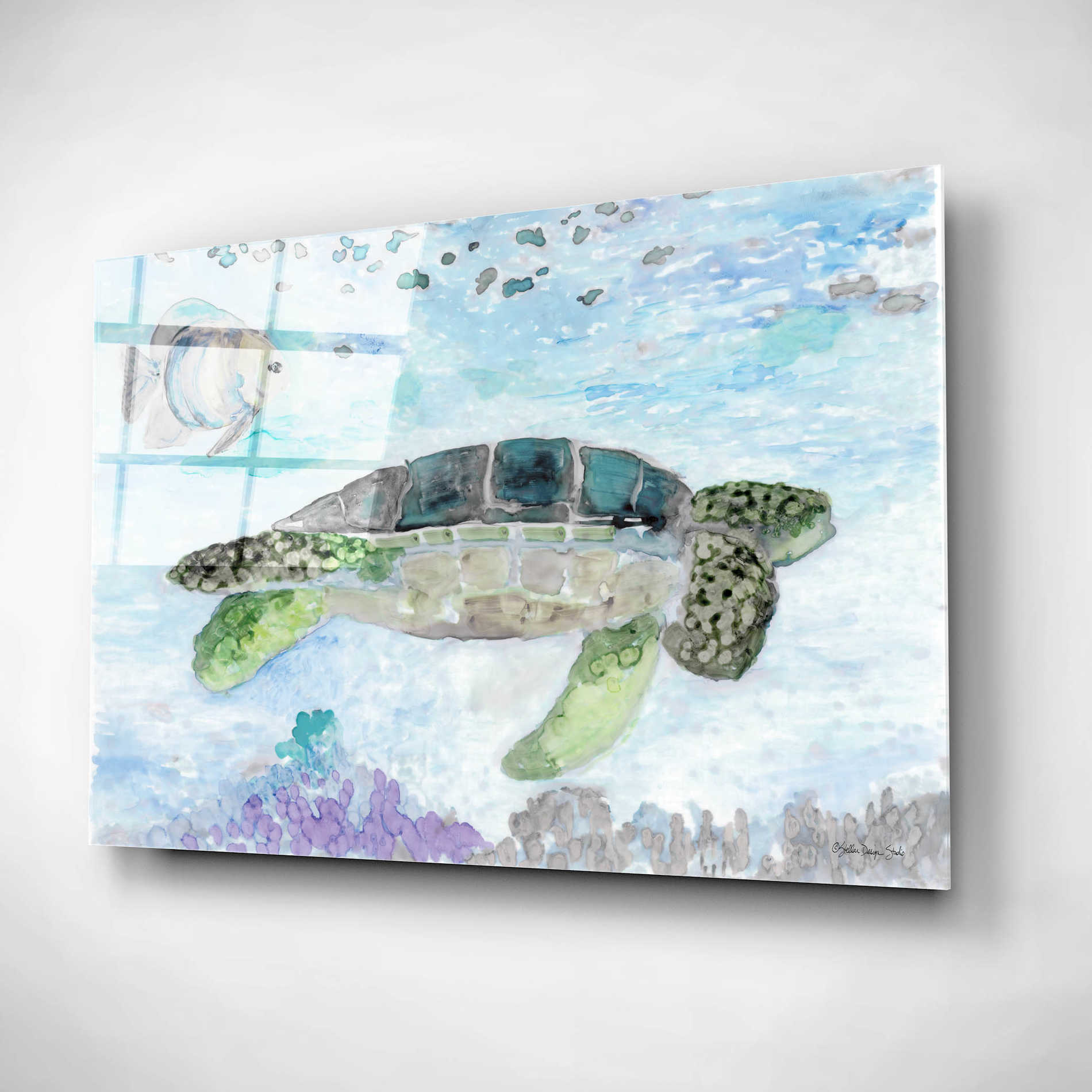 Epic Art 'Swimming Sea Turtle' by Stellar Design Studio, Acrylic Glass Wall Art,16x12