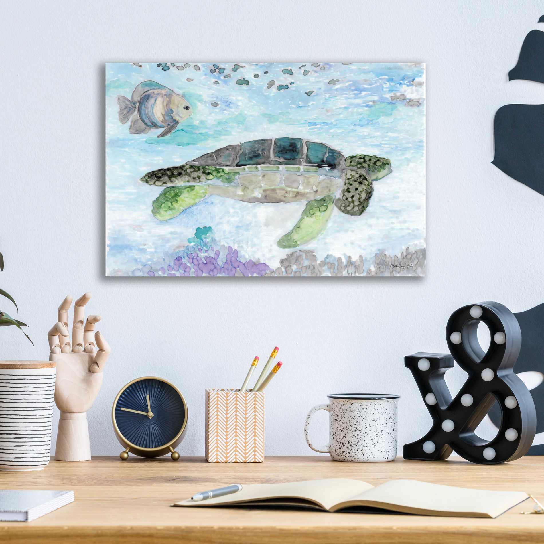 Epic Art 'Swimming Sea Turtle' by Stellar Design Studio, Acrylic Glass Wall Art,16x12