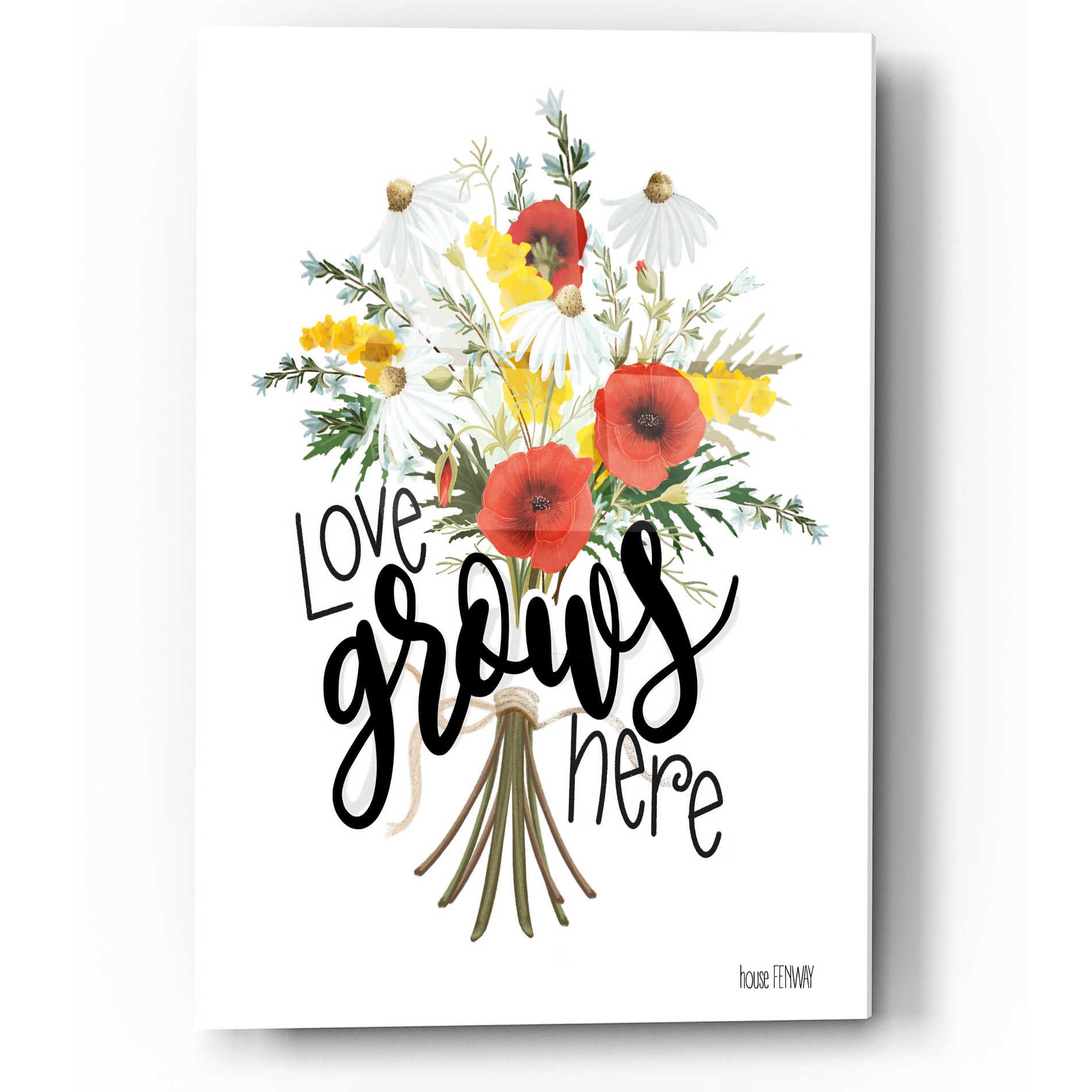 Epic Art 'Love Grows Here' by House Fenway, Acrylic Glass Wall Art,12x16