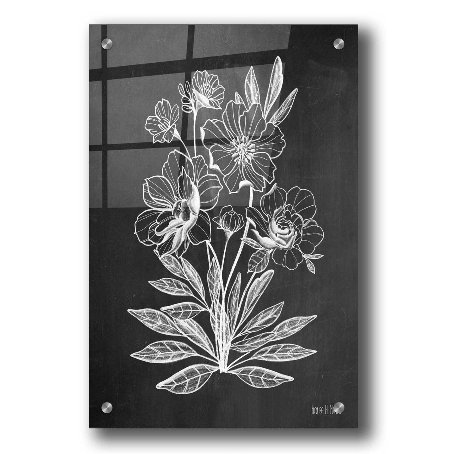 Epic Art 'Vintage Chalkboard Flowers' by House Fenway, Acrylic Glass Wall Art,24x36