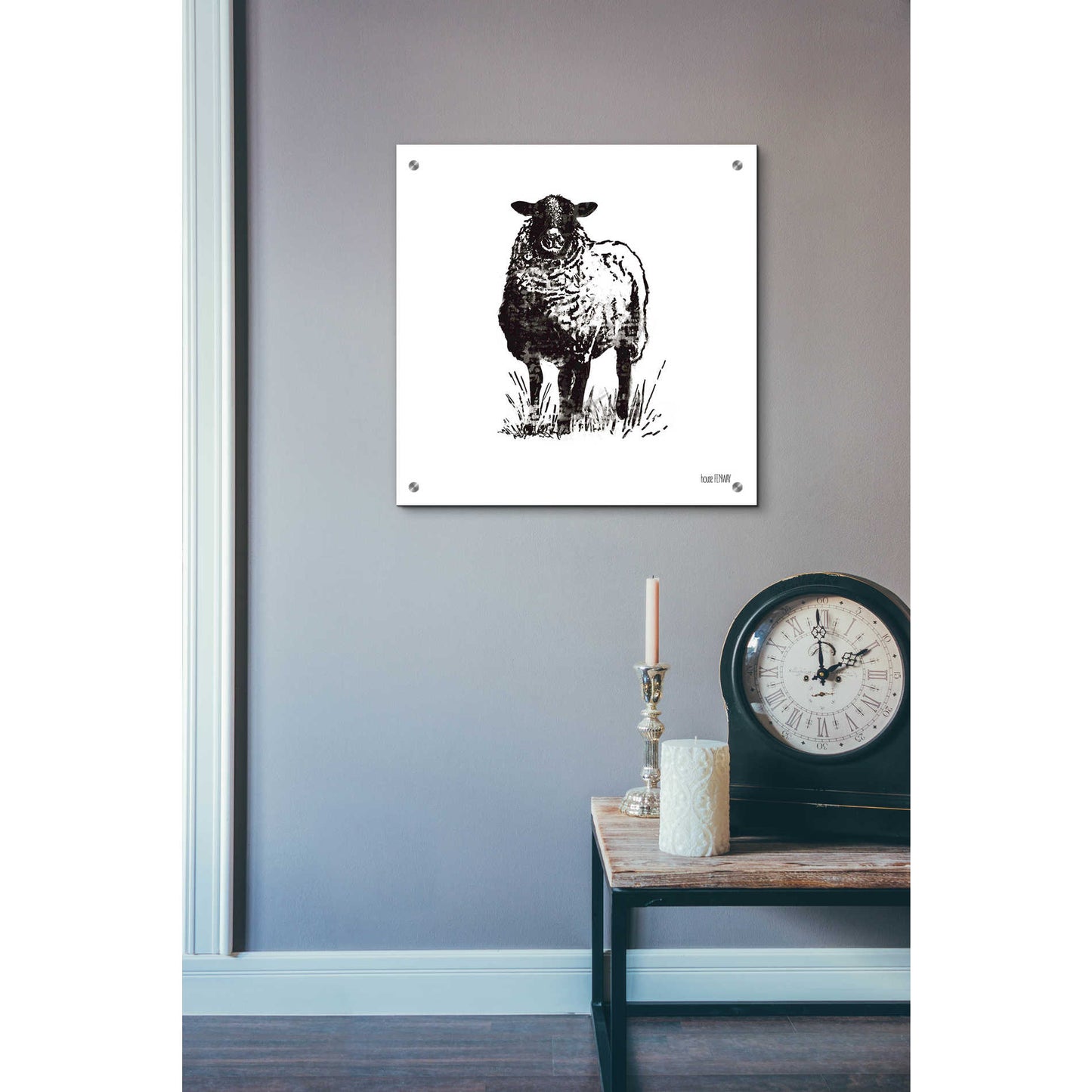 Epic Art 'Farmhouse Sheep' by House Fenway, Acrylic Glass Wall Art,24x24