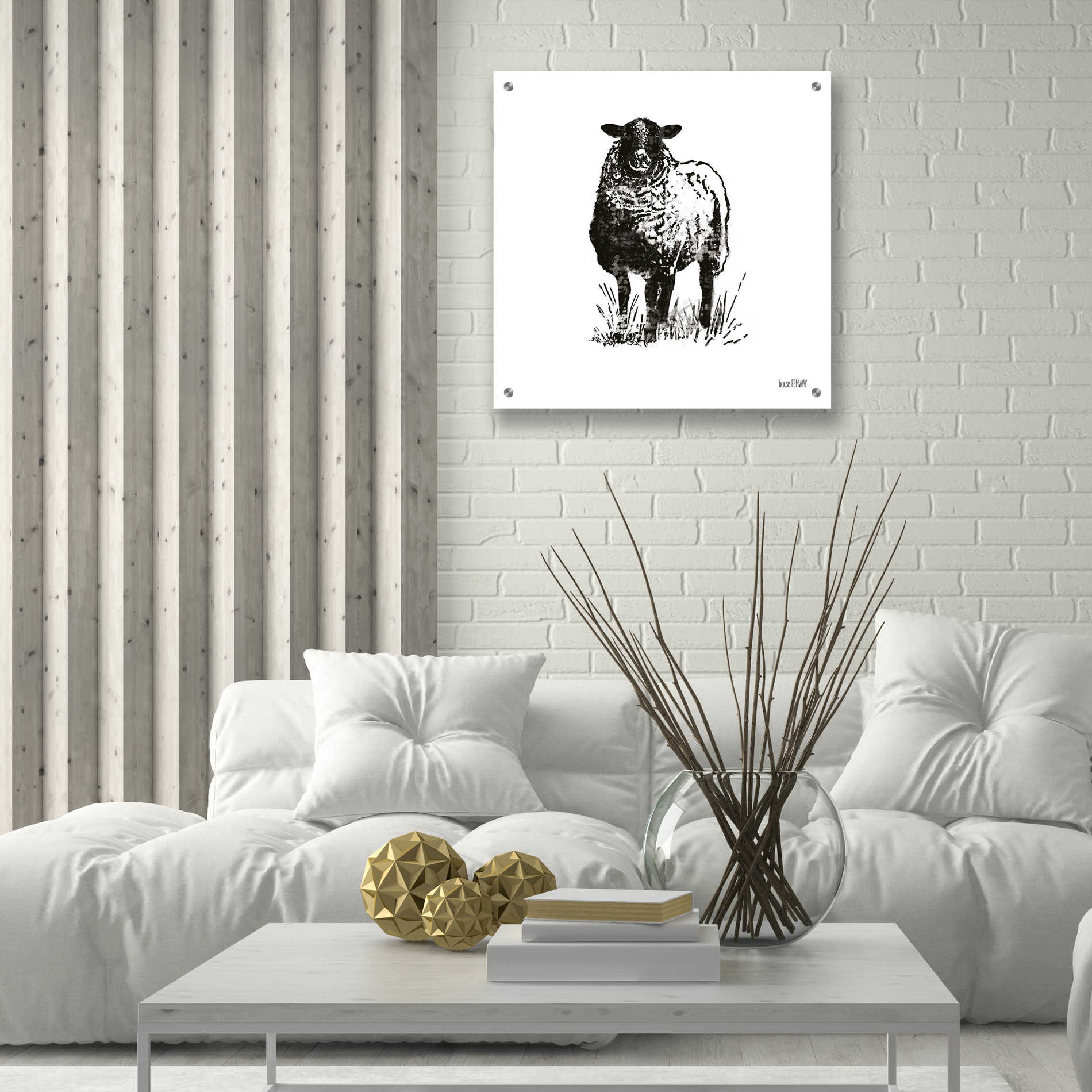 Epic Art 'Farmhouse Sheep' by House Fenway, Acrylic Glass Wall Art,24x24