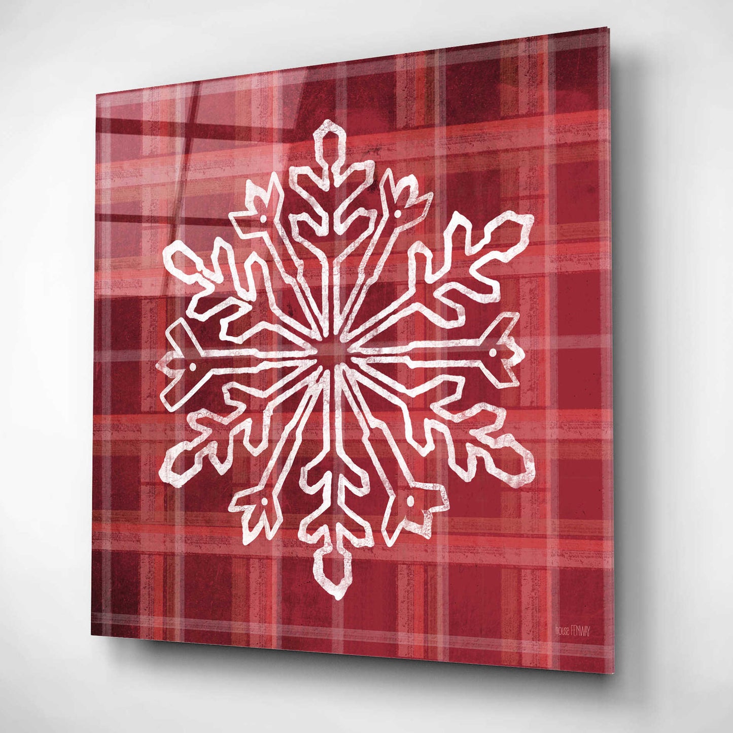 Epic Art 'Red Plaid Snowflakes' by House Fenway, Acrylic Glass Wall Art,12x12