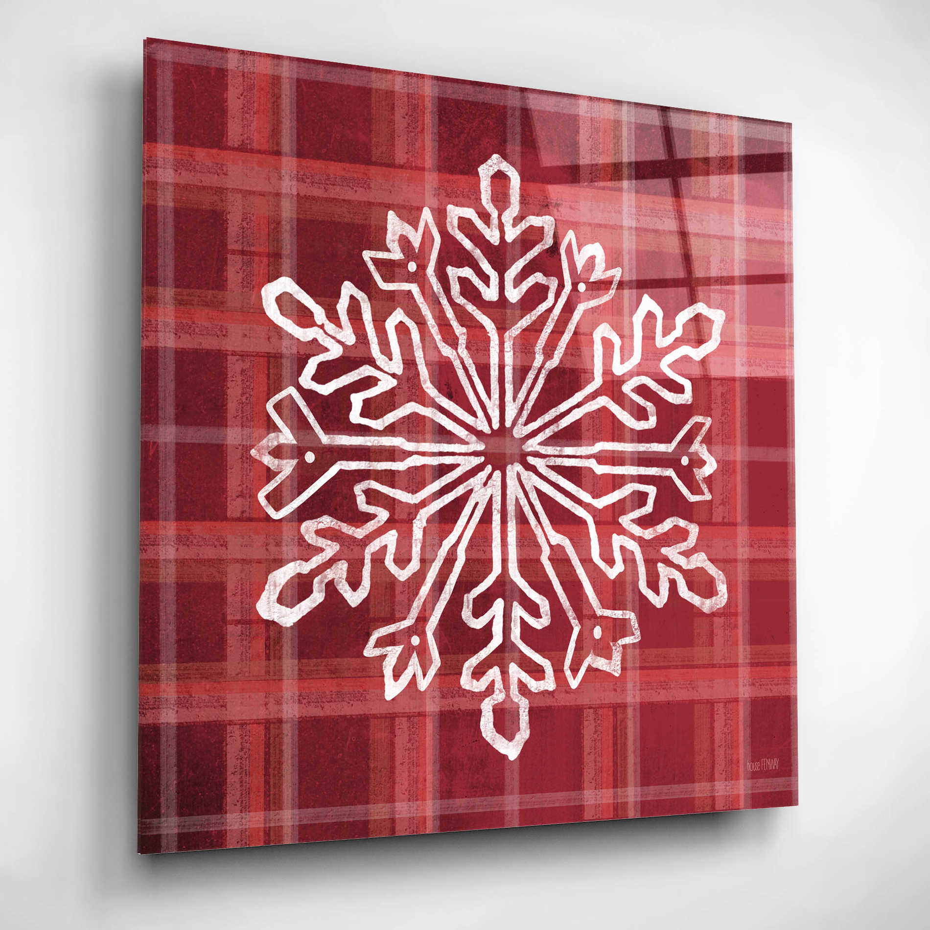 Epic Art 'Red Plaid Snowflakes' by House Fenway, Acrylic Glass Wall Art,12x12