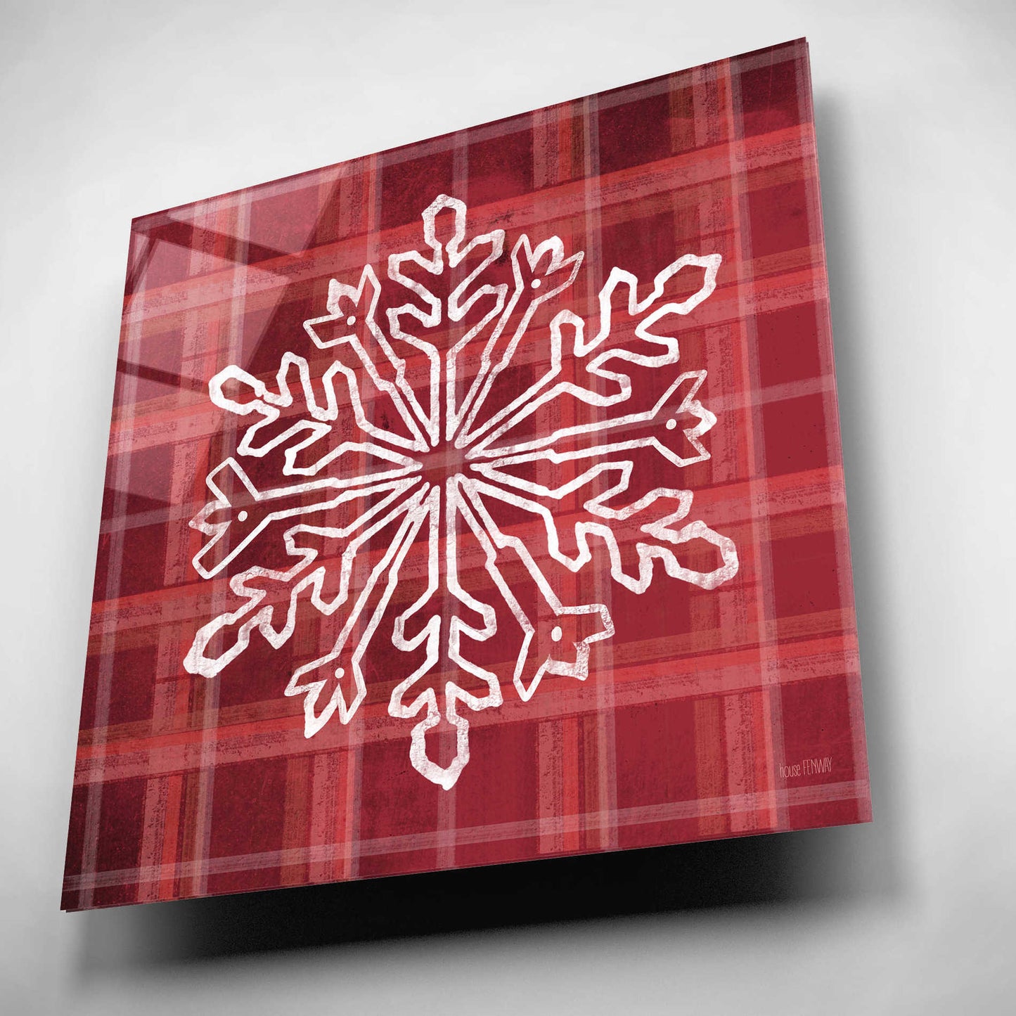 Epic Art 'Red Plaid Snowflakes' by House Fenway, Acrylic Glass Wall Art,12x12