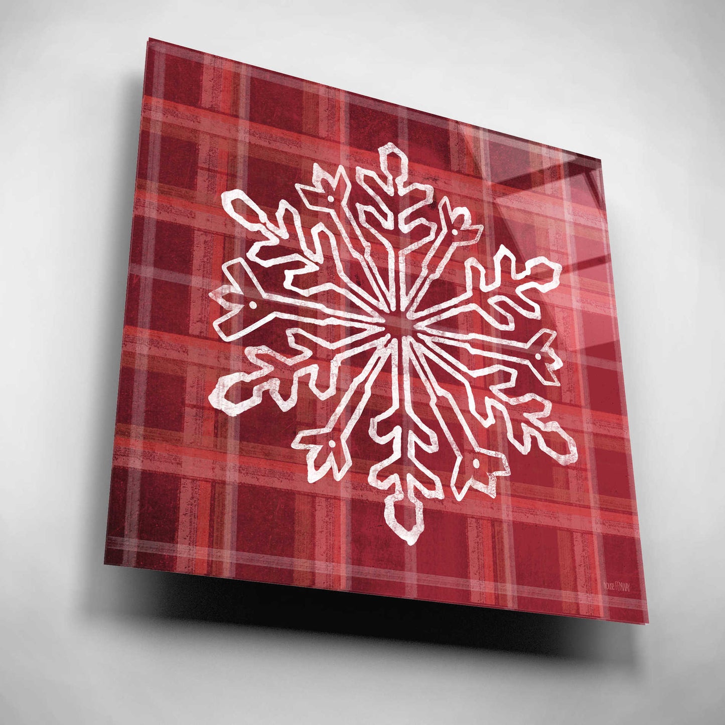 Epic Art 'Red Plaid Snowflakes' by House Fenway, Acrylic Glass Wall Art,12x12