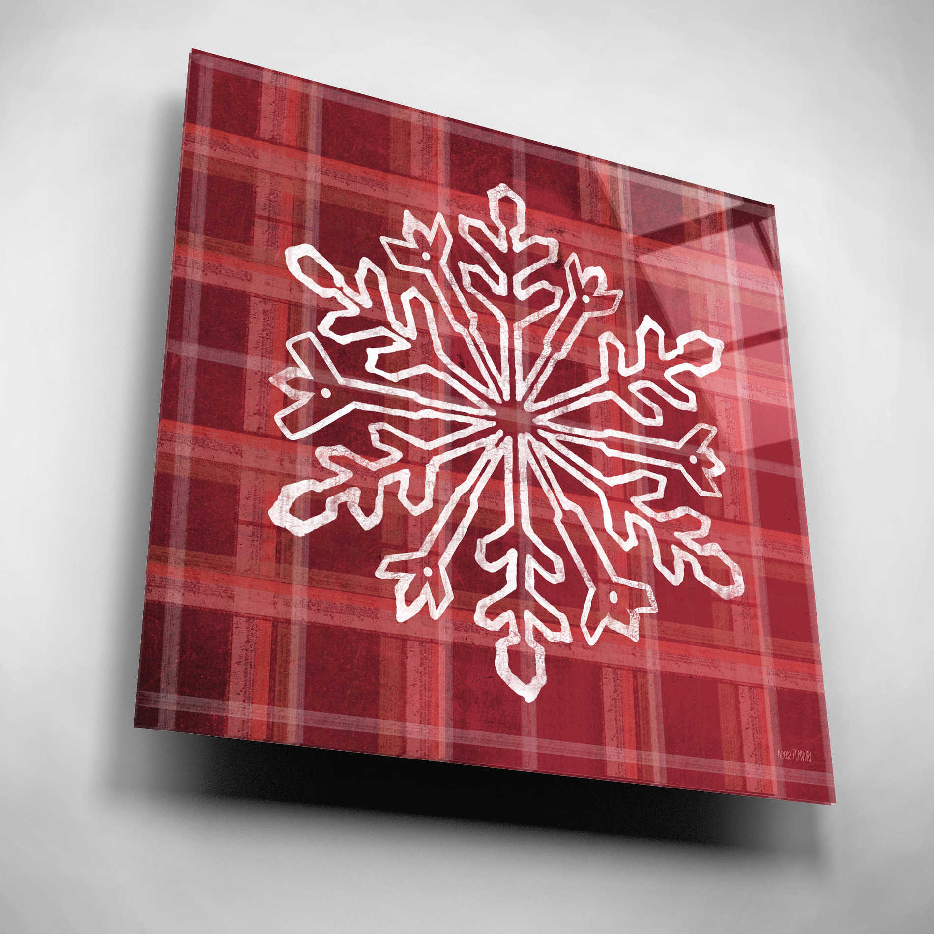 Epic Art 'Red Plaid Snowflakes' by House Fenway, Acrylic Glass Wall Art,12x12