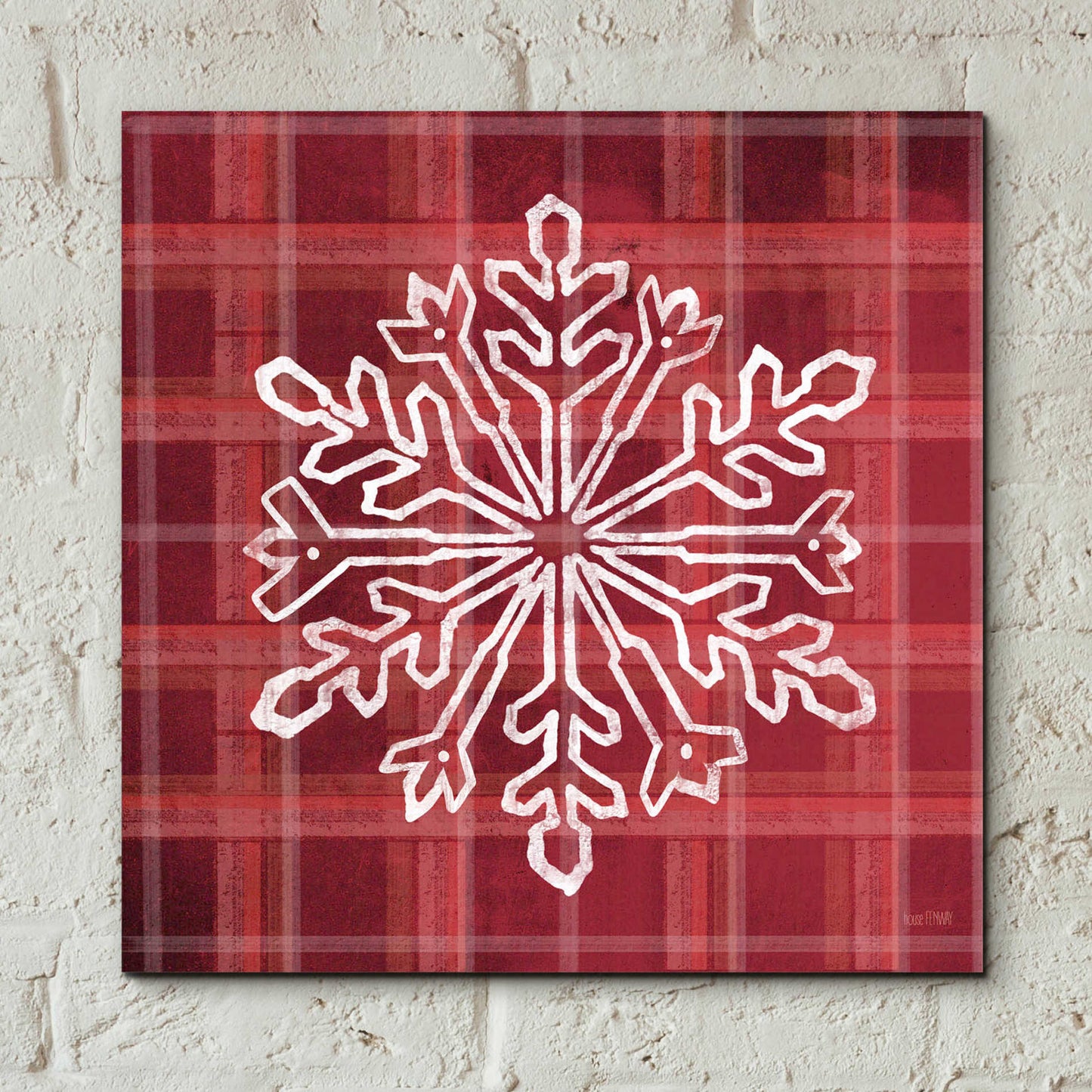 Epic Art 'Red Plaid Snowflakes' by House Fenway, Acrylic Glass Wall Art,12x12