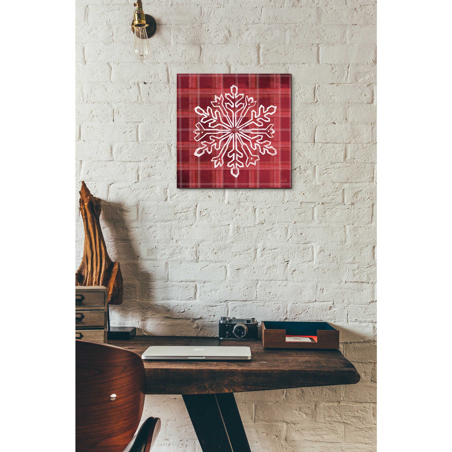 Epic Art 'Red Plaid Snowflakes' by House Fenway, Acrylic Glass Wall Art,12x12