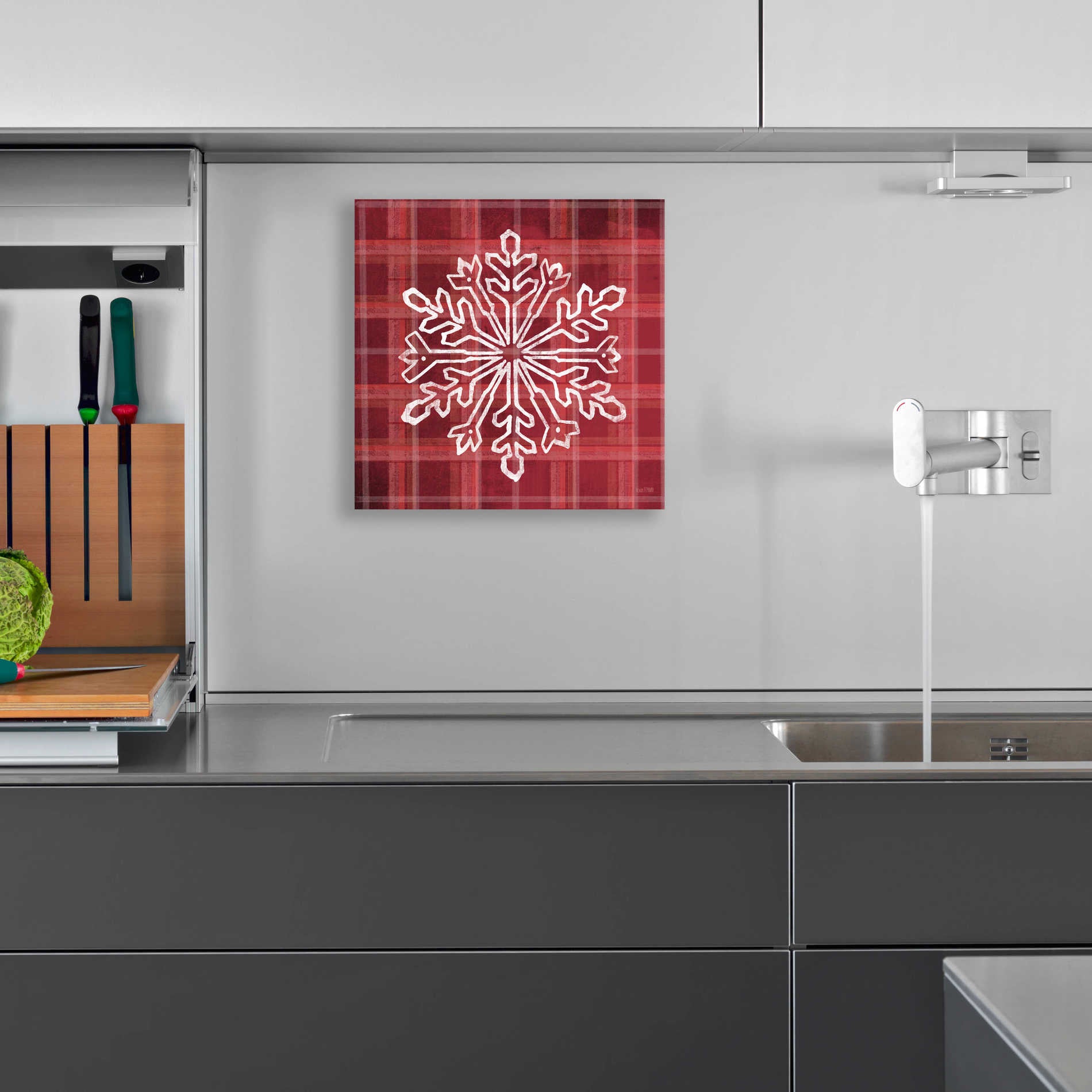 Epic Art 'Red Plaid Snowflakes' by House Fenway, Acrylic Glass Wall Art,12x12