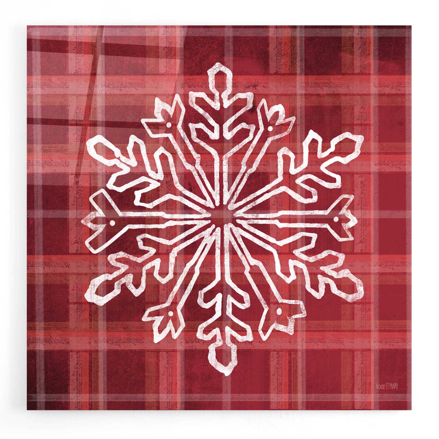 Epic Art 'Red Plaid Snowflakes' by House Fenway, Acrylic Glass Wall Art,12x12