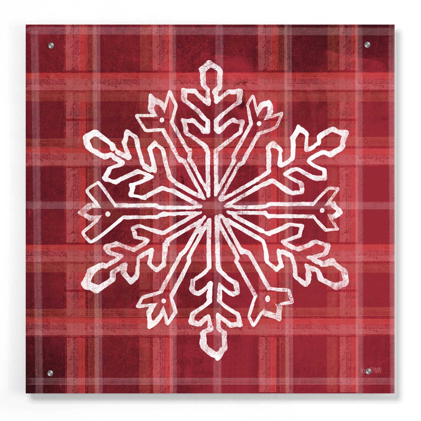 Epic Art 'Red Plaid Snowflakes' by House Fenway, Acrylic Glass Wall Art,24x24