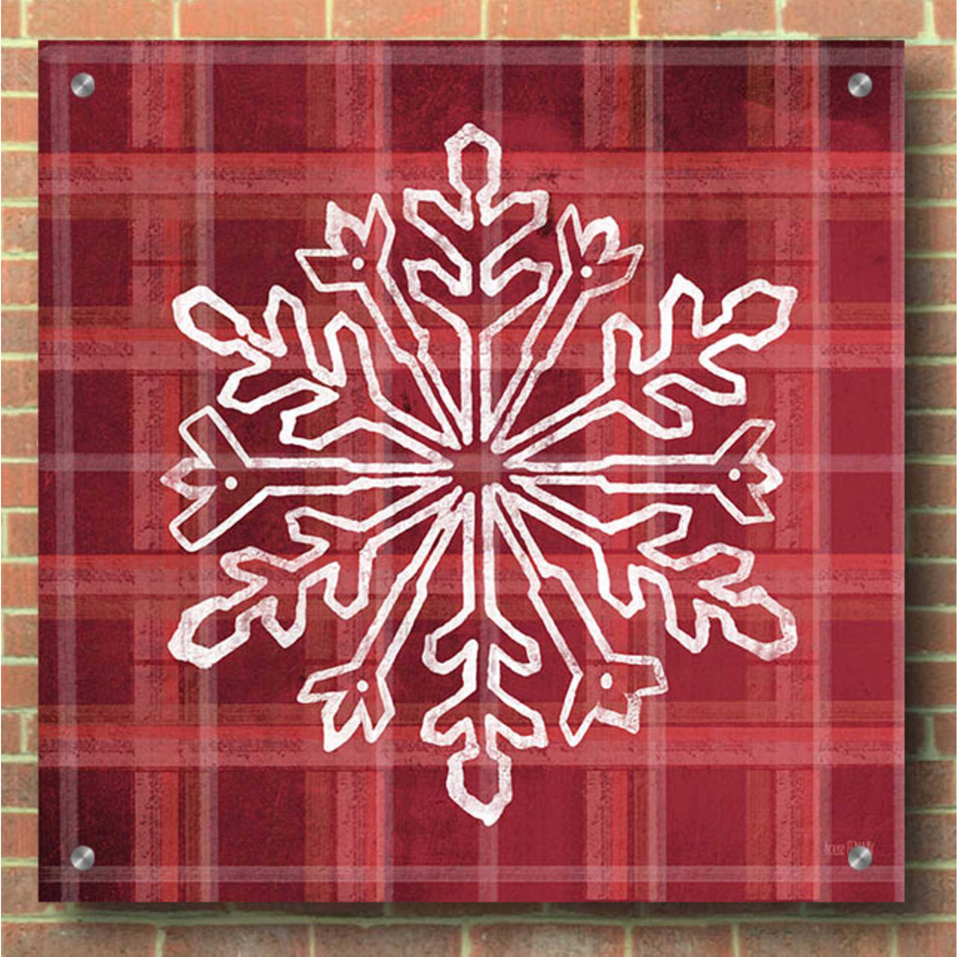 Epic Art 'Red Plaid Snowflakes' by House Fenway, Acrylic Glass Wall Art,36x36