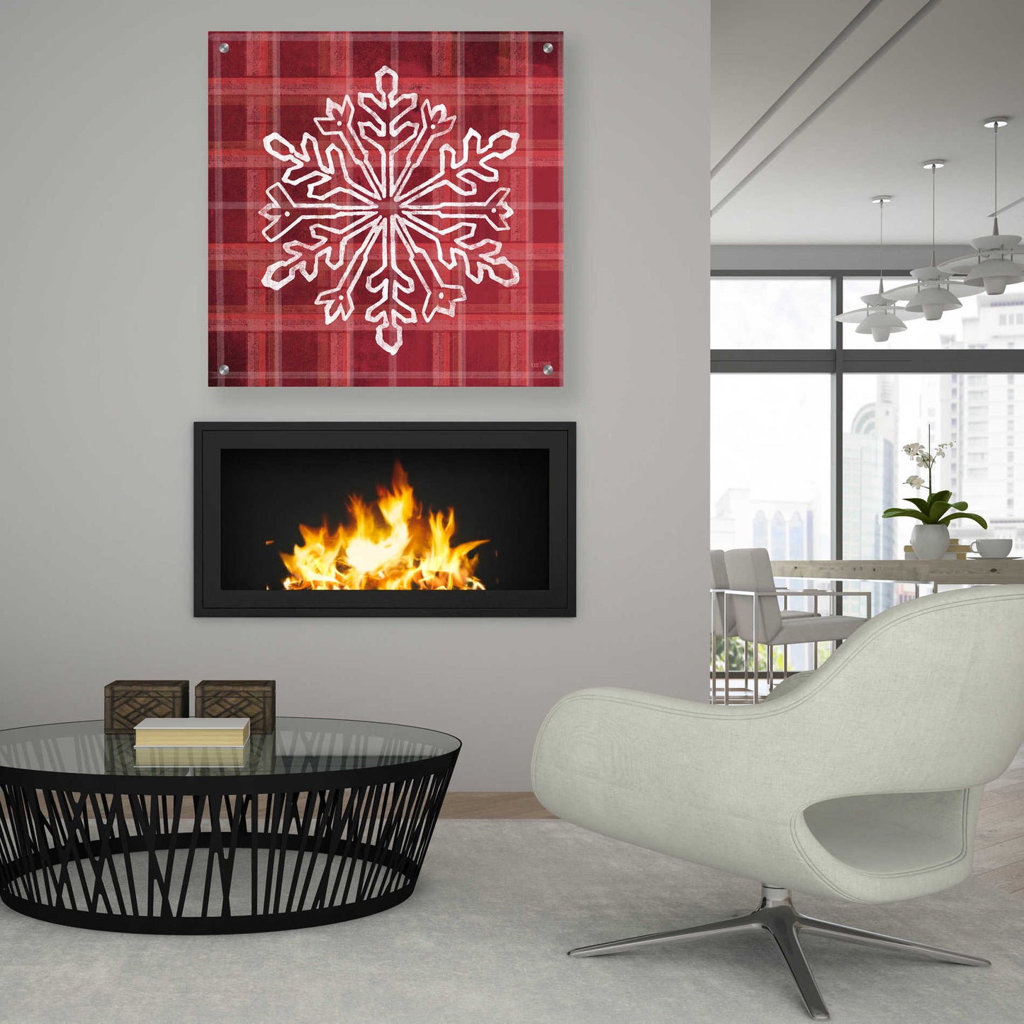 Epic Art 'Red Plaid Snowflakes' by House Fenway, Acrylic Glass Wall Art,36x36