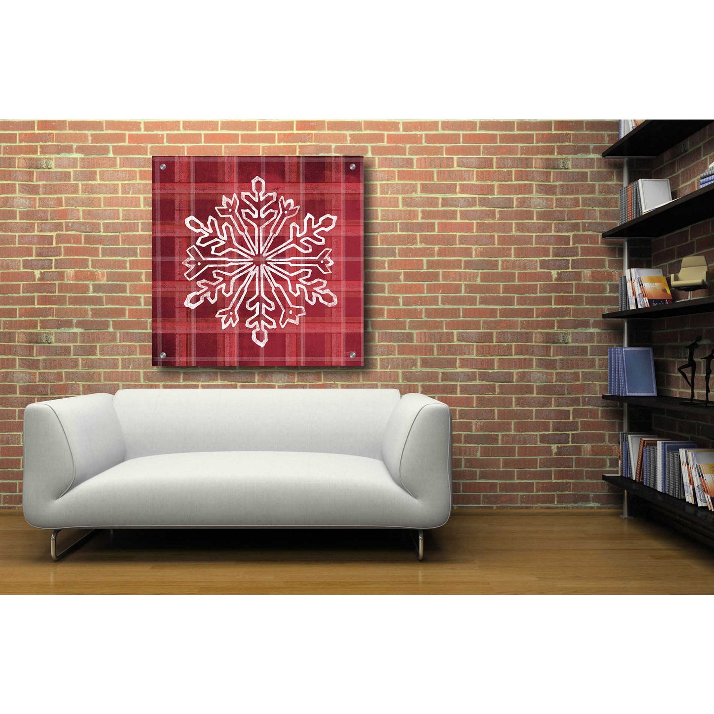 Epic Art 'Red Plaid Snowflakes' by House Fenway, Acrylic Glass Wall Art,36x36