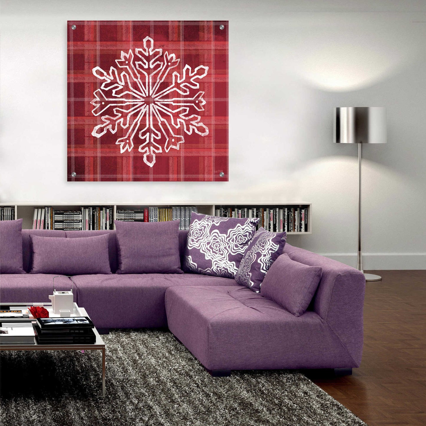 Epic Art 'Red Plaid Snowflakes' by House Fenway, Acrylic Glass Wall Art,36x36