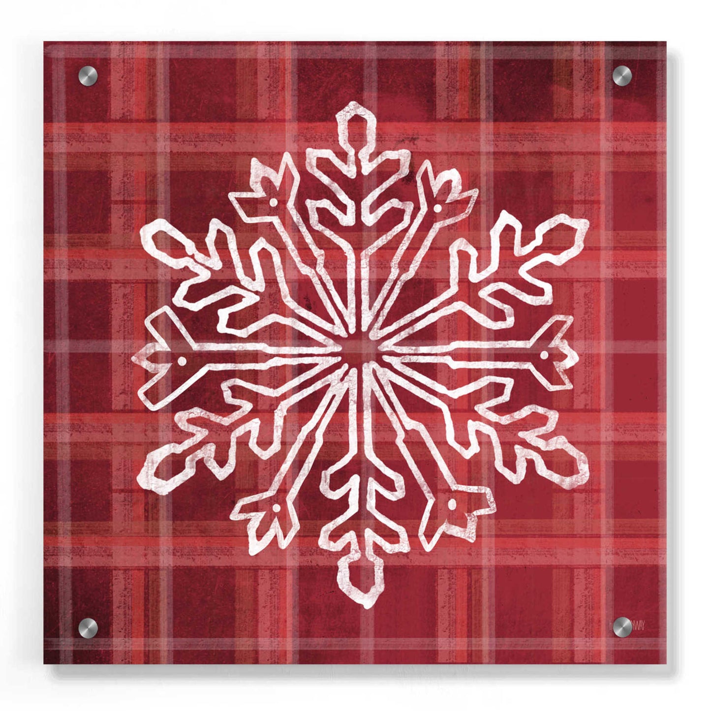 Epic Art 'Red Plaid Snowflakes' by House Fenway, Acrylic Glass Wall Art,36x36