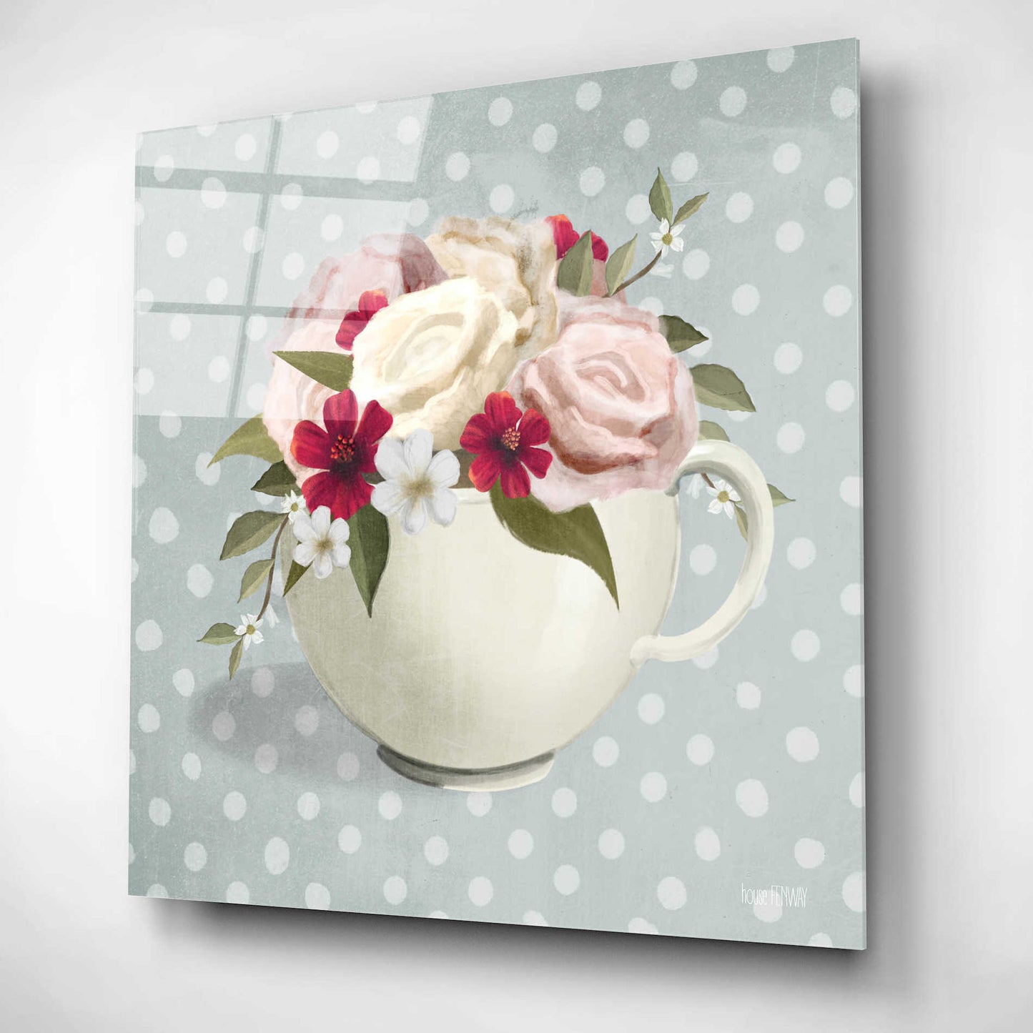 Epic Art 'Polka Dot Coffee-Tea Rose' by House Fenway, Acrylic Glass Wall Art,12x12