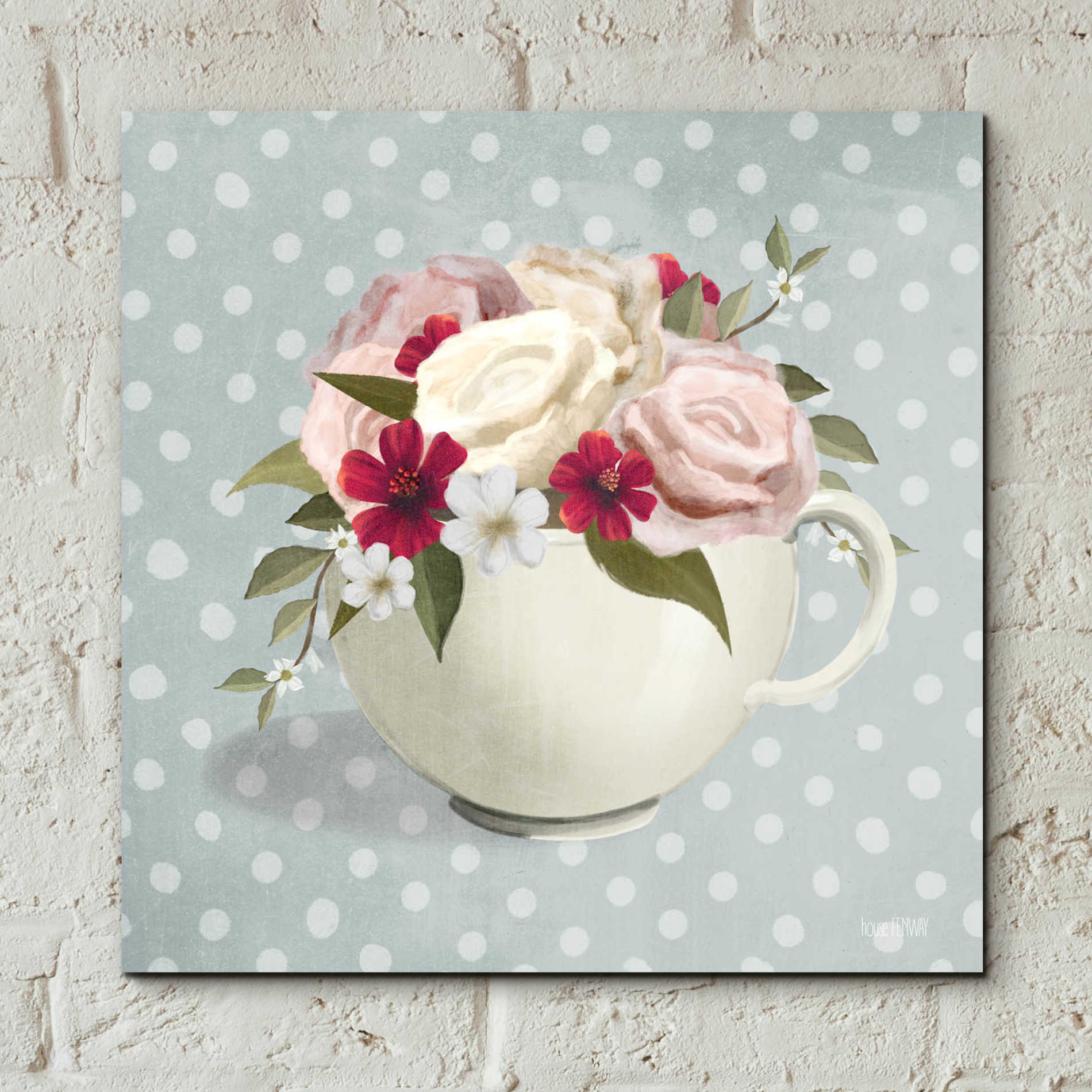 Epic Art 'Polka Dot Coffee-Tea Rose' by House Fenway, Acrylic Glass Wall Art,12x12