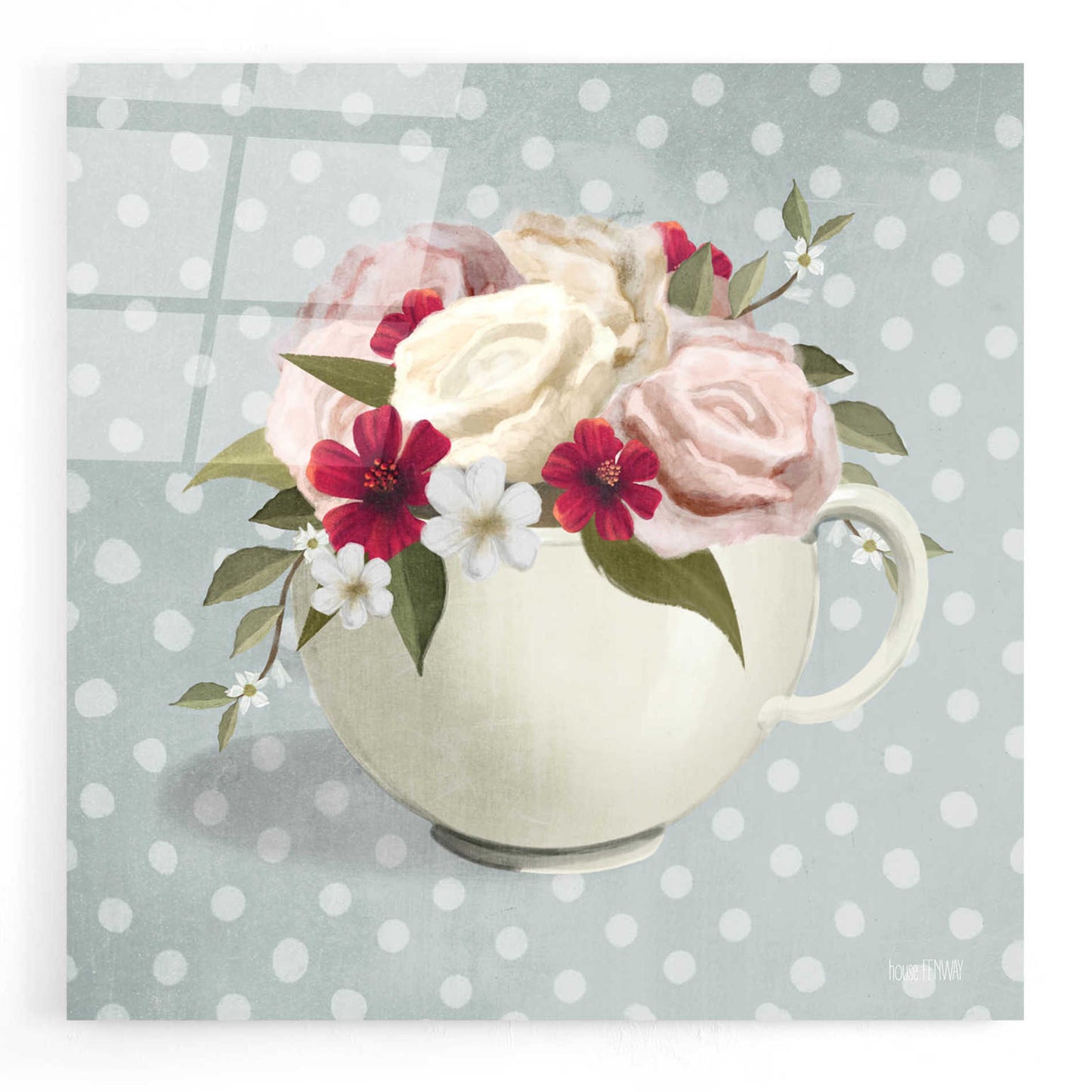 Epic Art 'Polka Dot Coffee-Tea Rose' by House Fenway, Acrylic Glass Wall Art,12x12