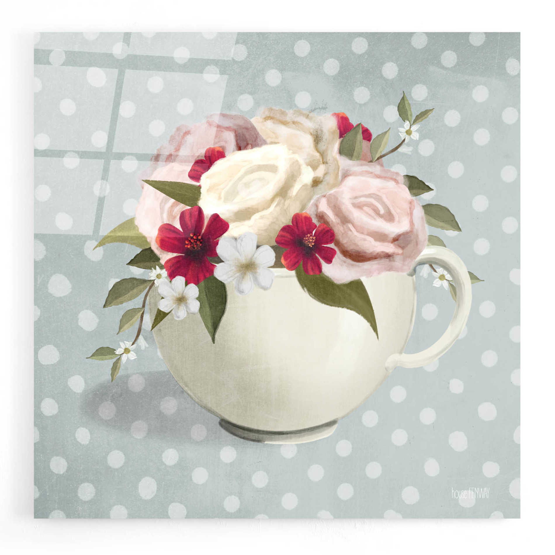 Epic Art 'Polka Dot Coffee-Tea Rose' by House Fenway, Acrylic Glass Wall Art,12x12