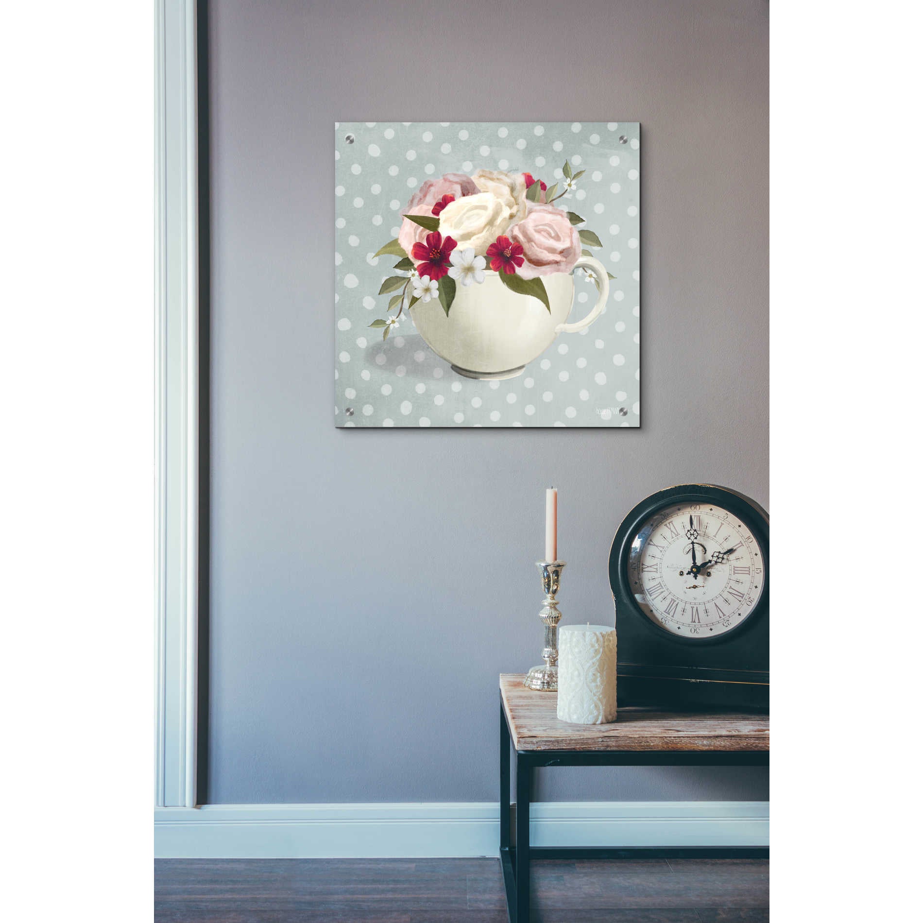 Epic Art 'Polka Dot Coffee-Tea Rose' by House Fenway, Acrylic Glass Wall Art,24x24