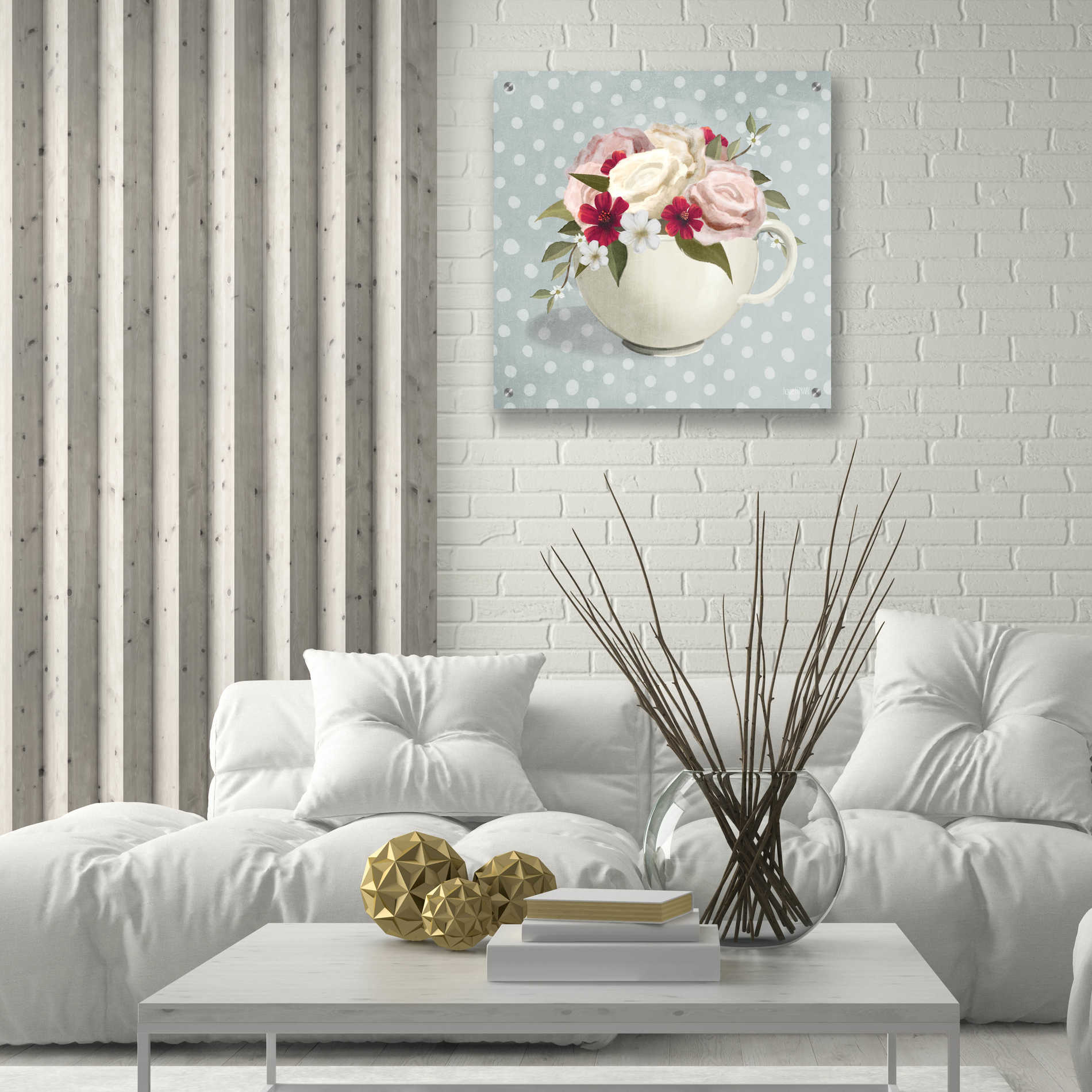 Epic Art 'Polka Dot Coffee-Tea Rose' by House Fenway, Acrylic Glass Wall Art,24x24