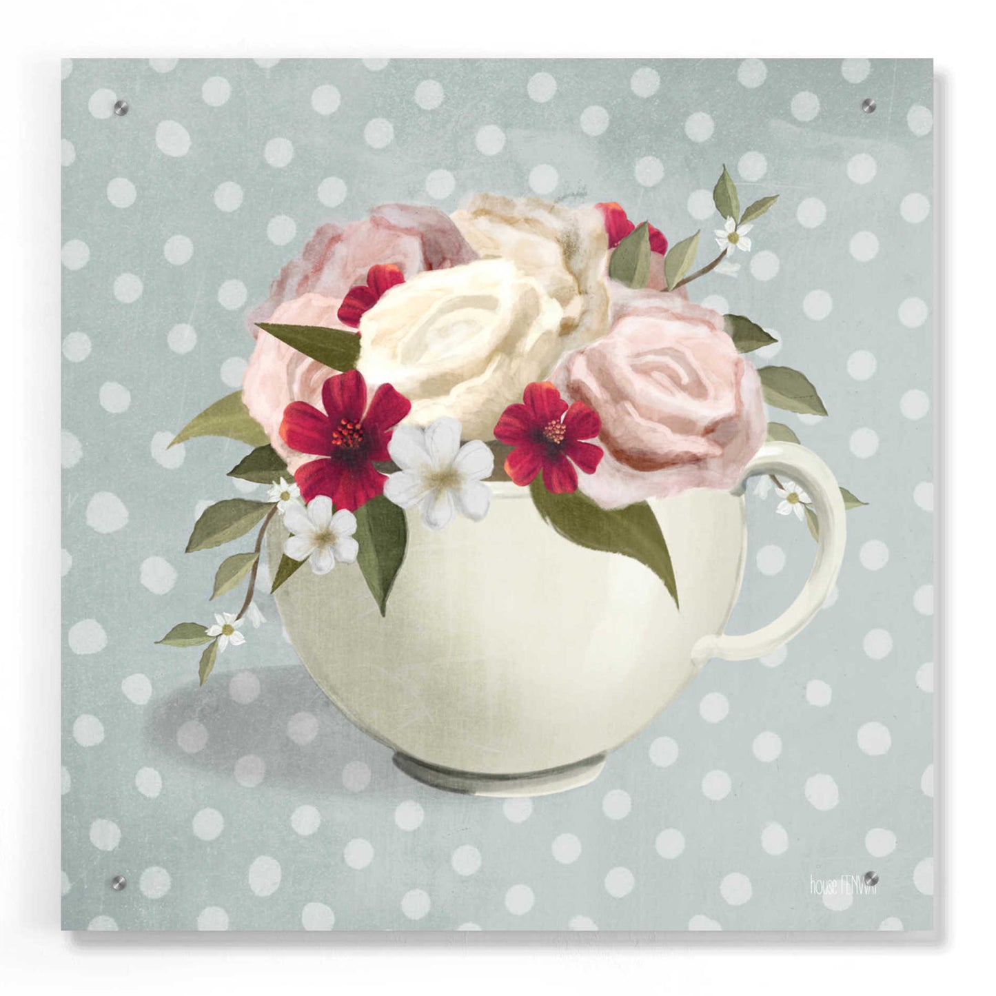 Epic Art 'Polka Dot Coffee-Tea Rose' by House Fenway, Acrylic Glass Wall Art,24x24