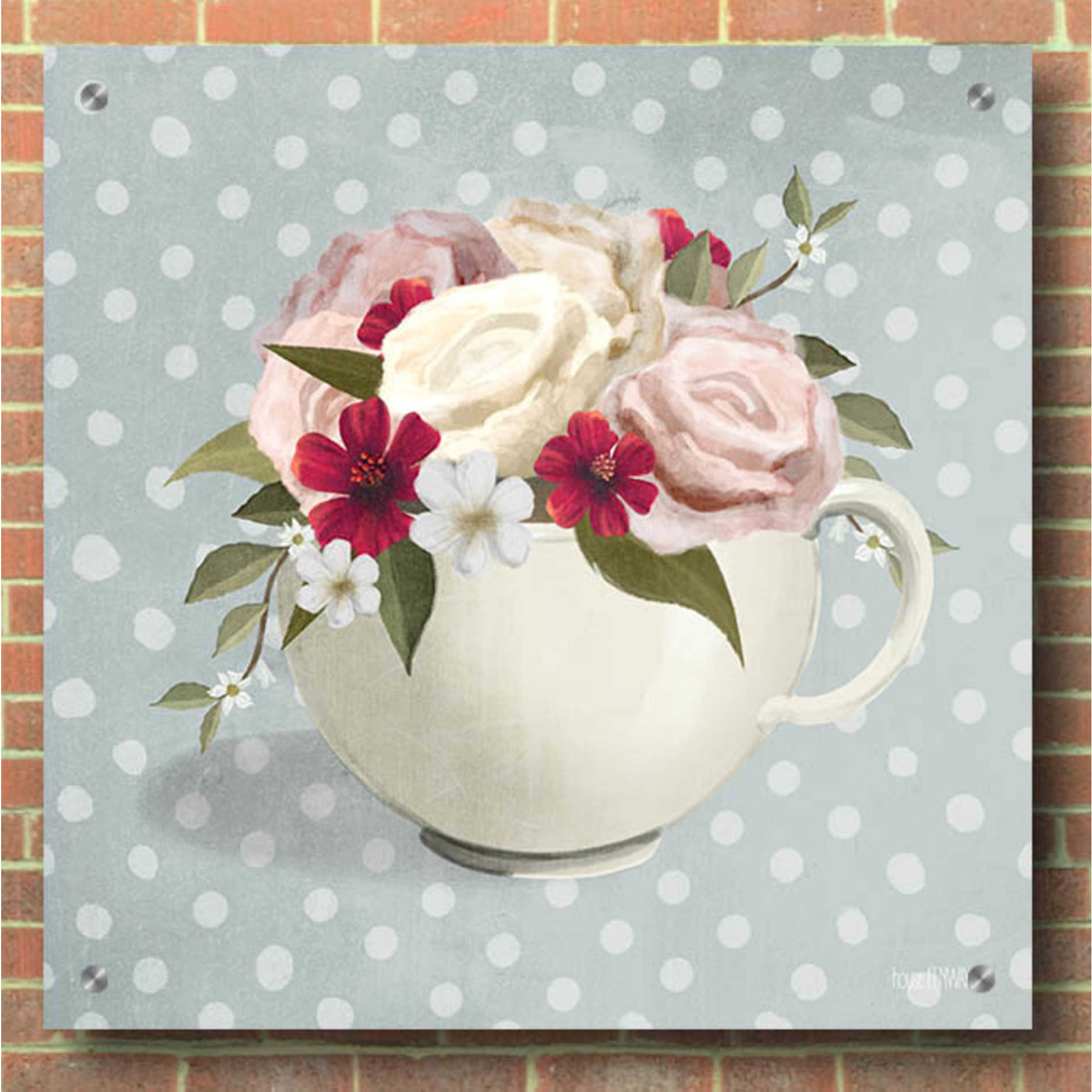 Epic Art 'Polka Dot Coffee-Tea Rose' by House Fenway, Acrylic Glass Wall Art,36x36